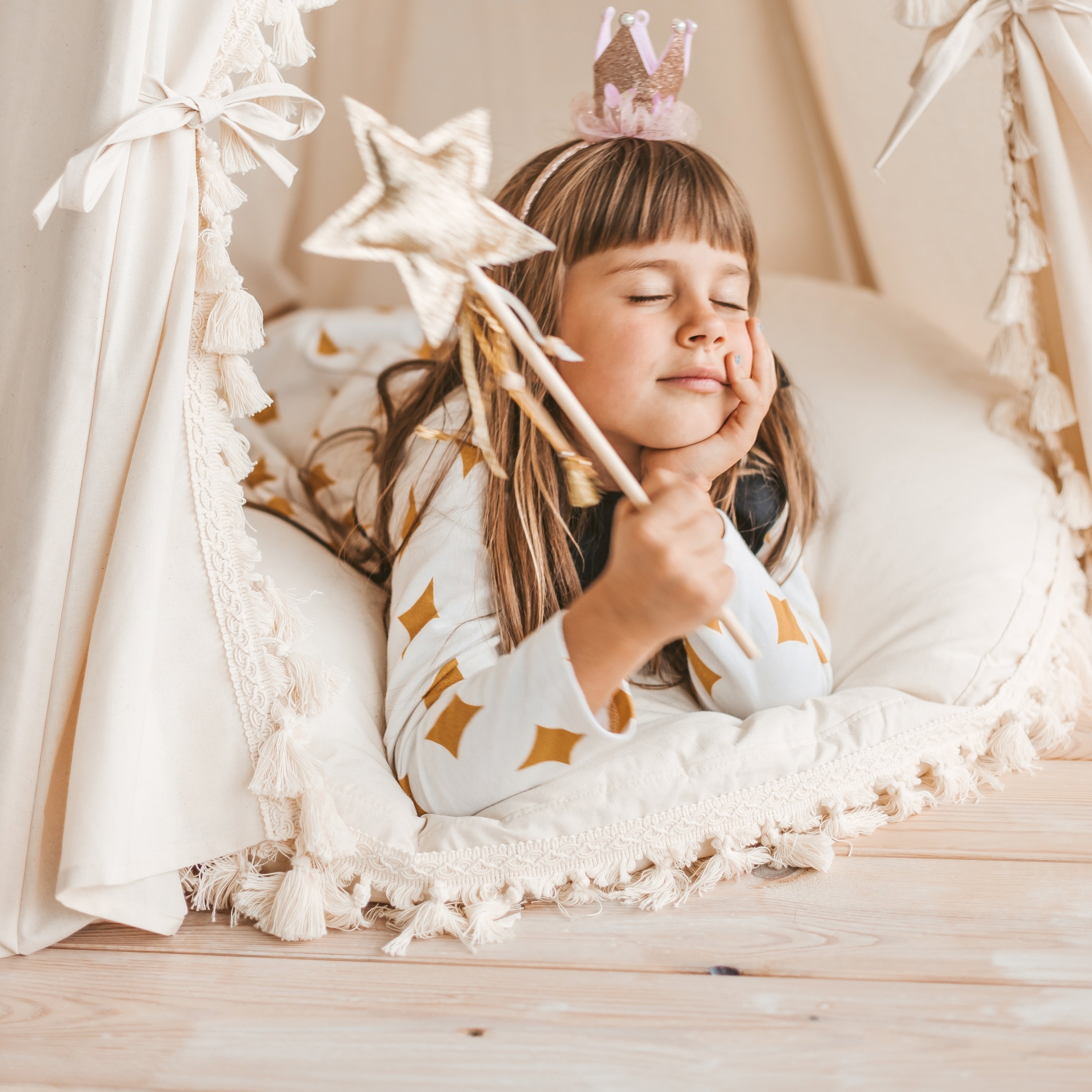 MINICAMP Large Floor Cushion With Tassels in Ecru