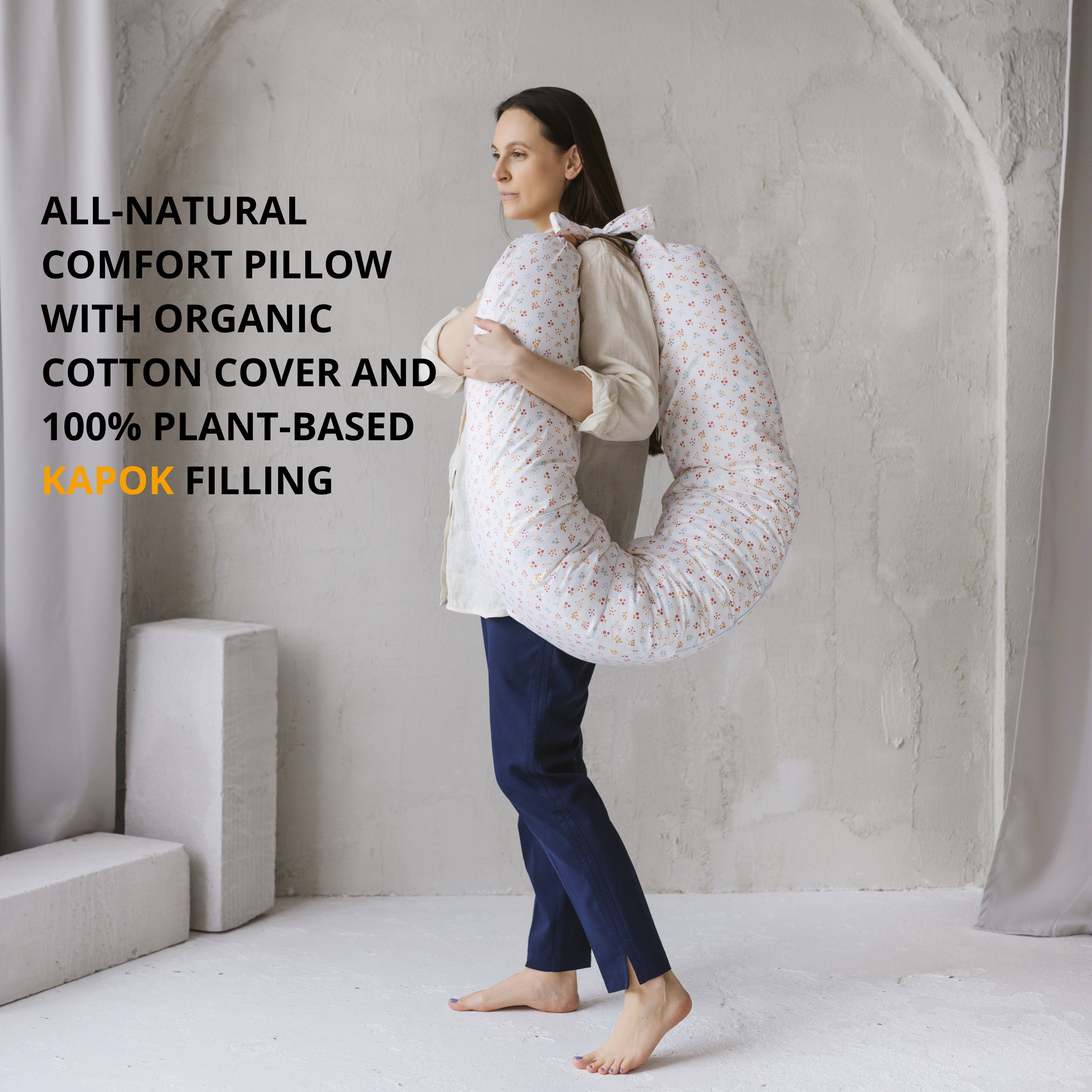 MINICAMP C-Shape Nursing & Maternity Pillow With Organic Milk White Cover | Natural Kapok or PES Filling