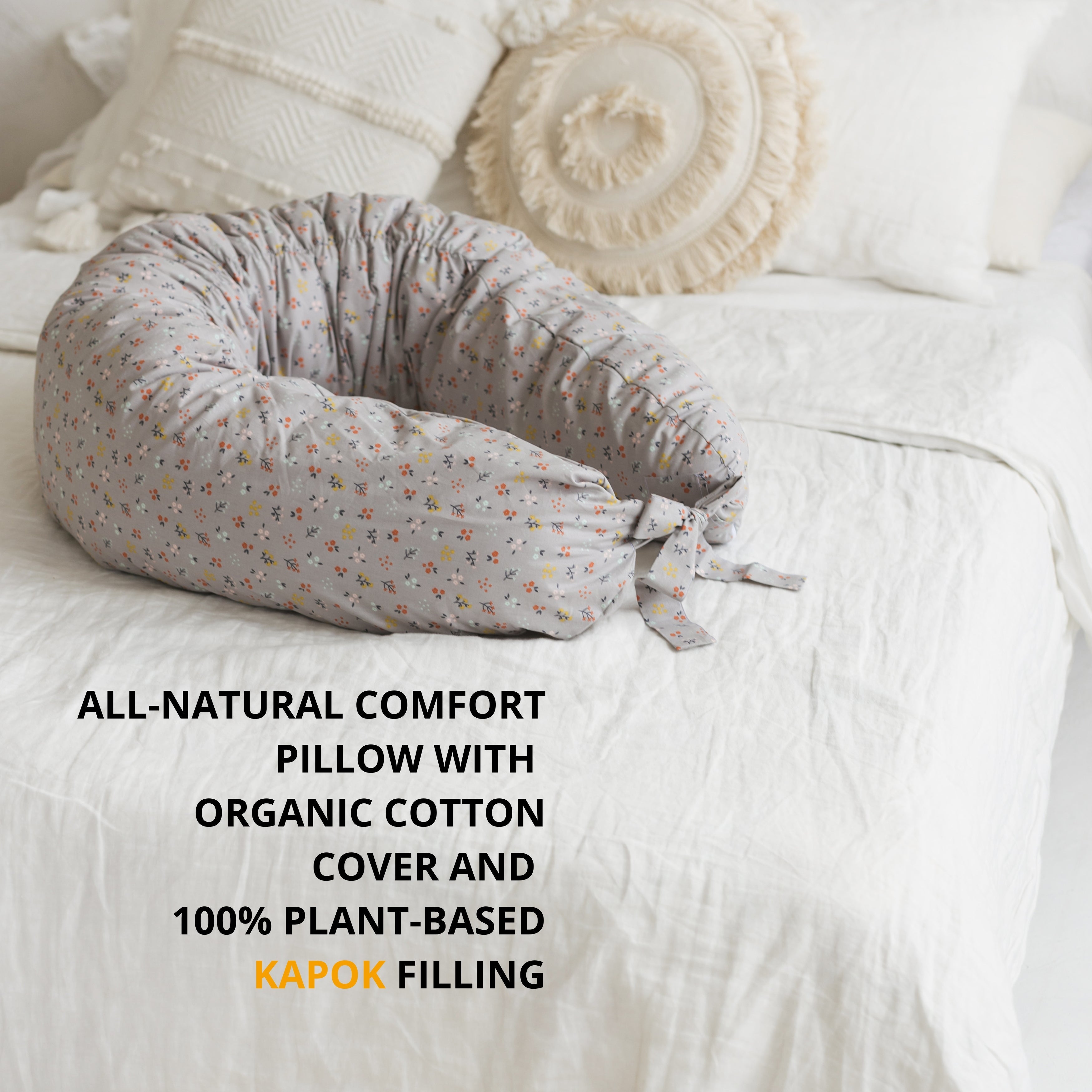 MINICAMP C-Shape Nursing & Pregnancy Pillow With Organic Grey Cover | Kapok or PES Filling