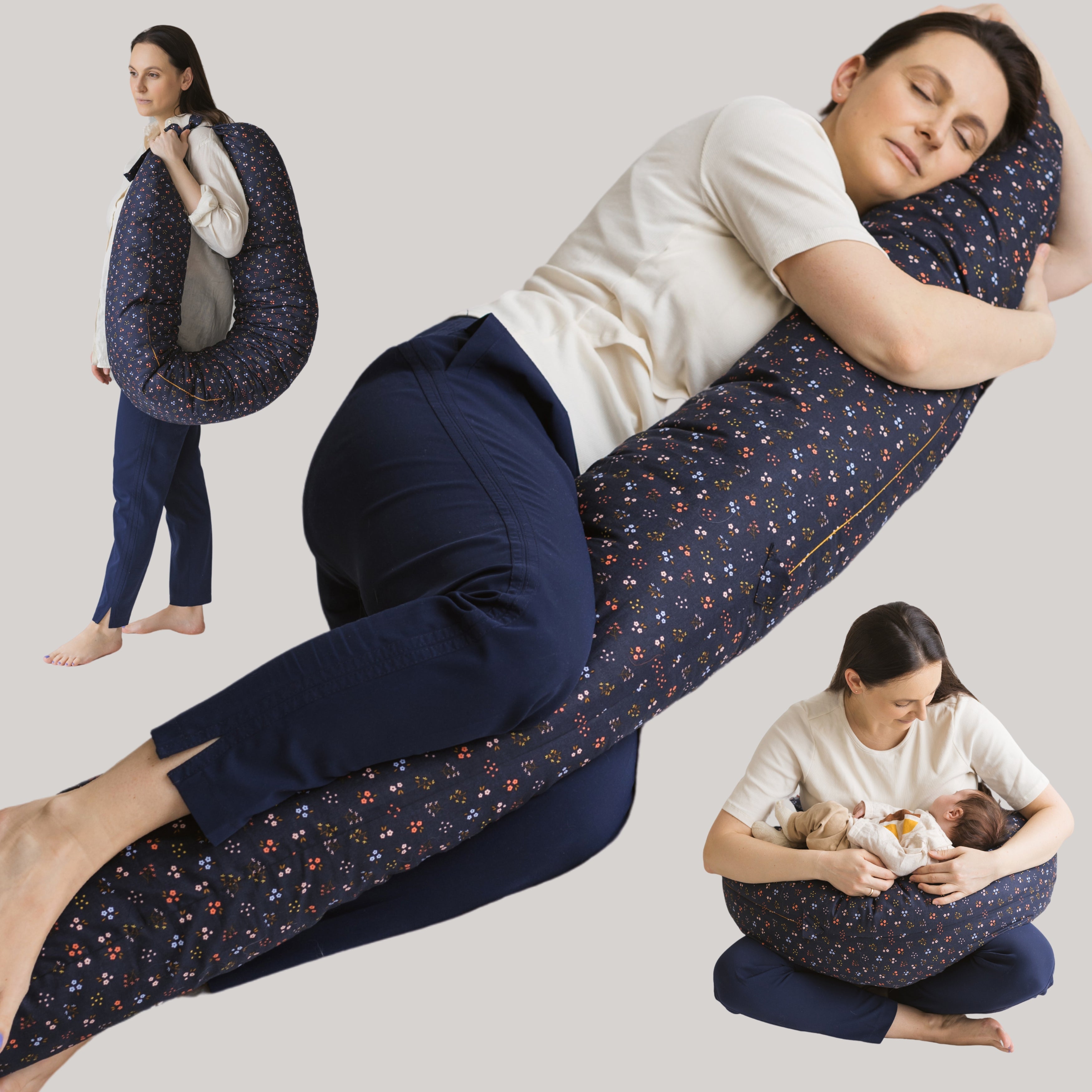 MINICAMP C-Shape Nursing & Pregnancy Pillow With Organic Navy Blue Cover | Kapok or PES Filling