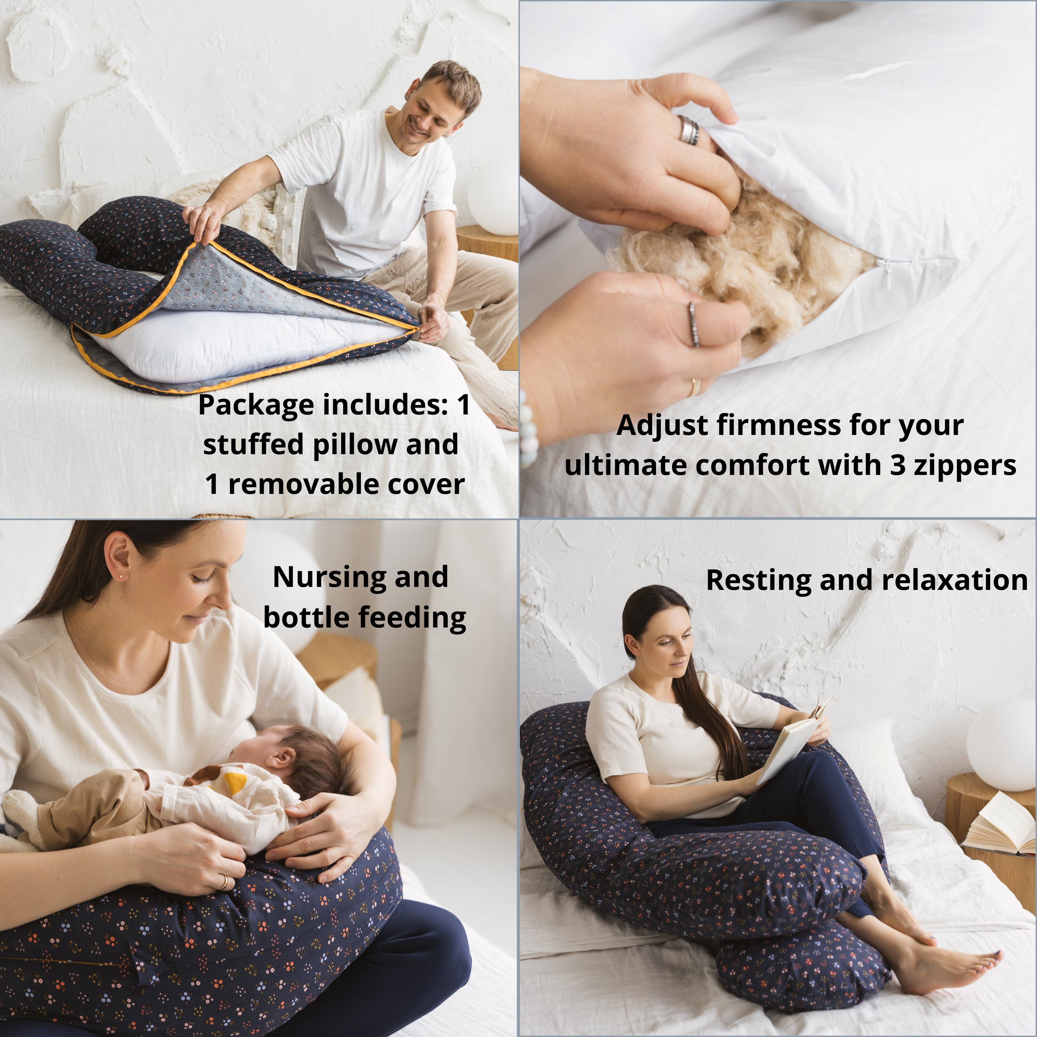 MINICAMP Comfort Pillow for Men and Women With Organic Cover in Navy Blue | Kapok or PES Filling