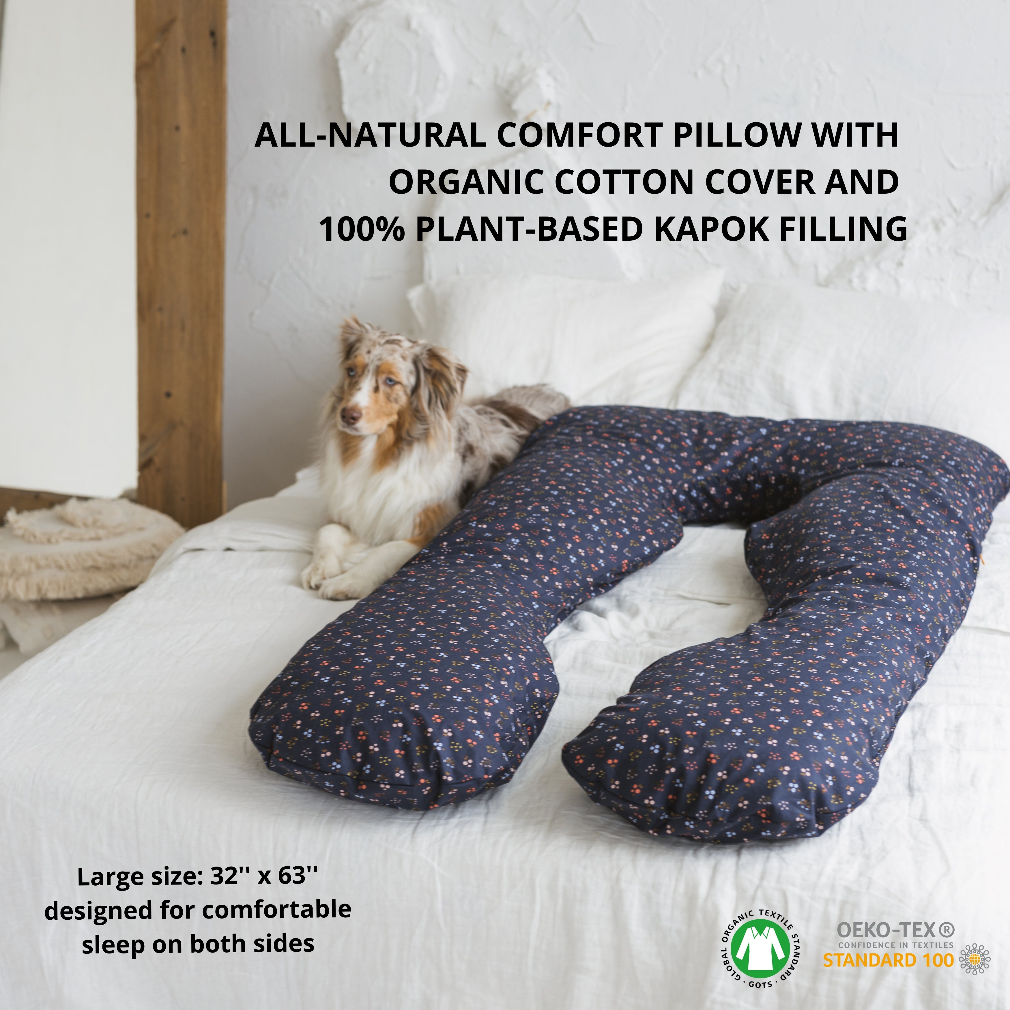 MINICAMP Comfort Pillow for Men and Women With Organic Cover in Navy Blue | Kapok or PES Filling