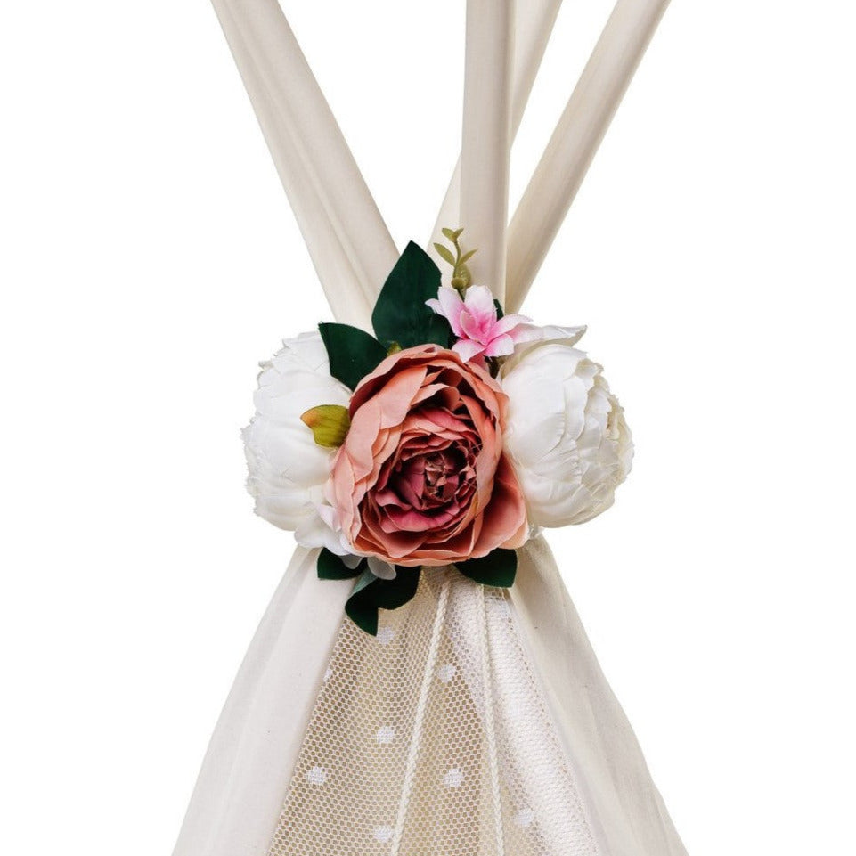 MINICAMP Peony Flower Garland for Teepee & Kids Room Decor | White & Peach