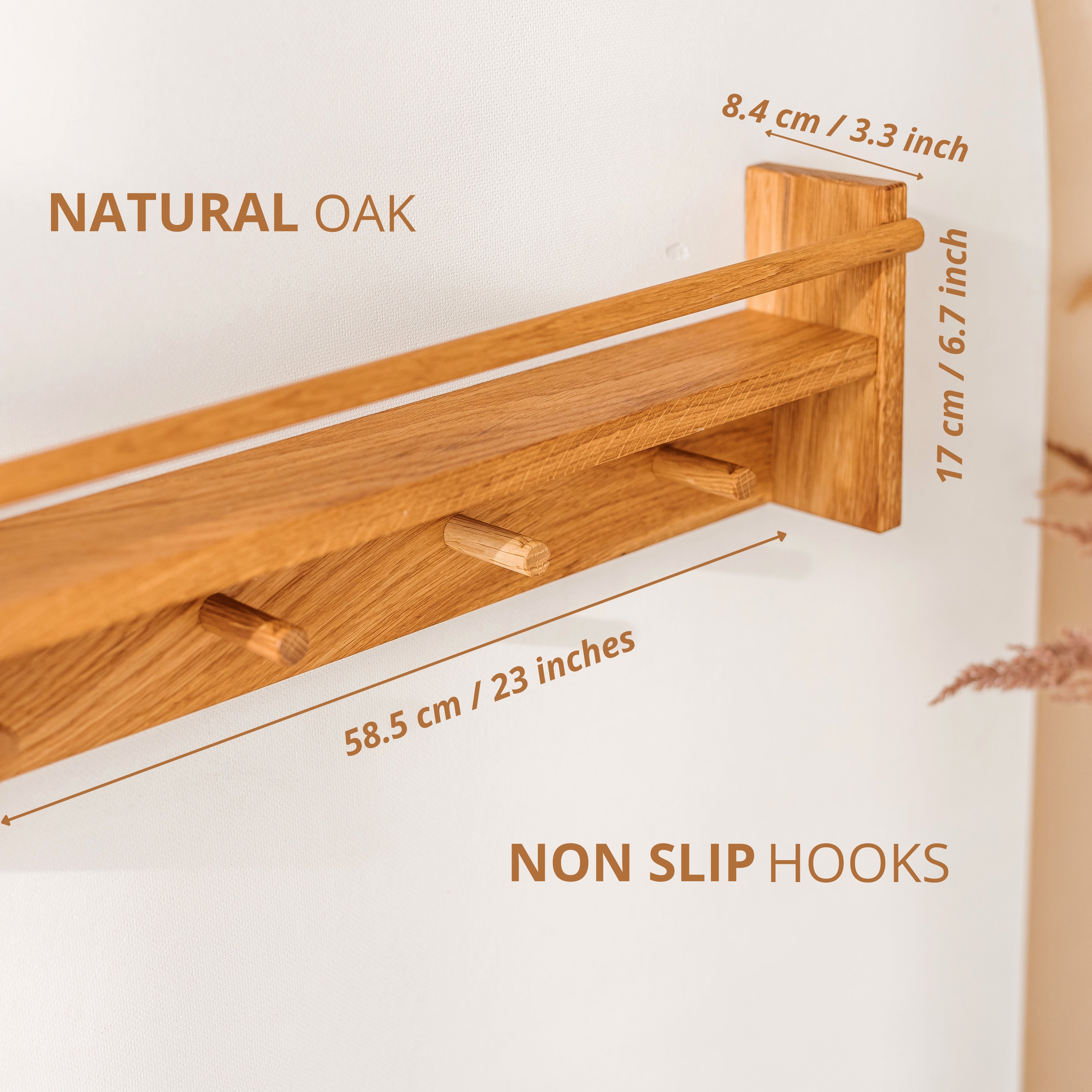 MINICAMP Floating Kids Bookshelf With Coat Hooks Made of Solid Oak