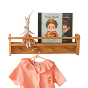 MINICAMP Floating Kids Bookshelf With Coat Hooks Made of Solid Oak