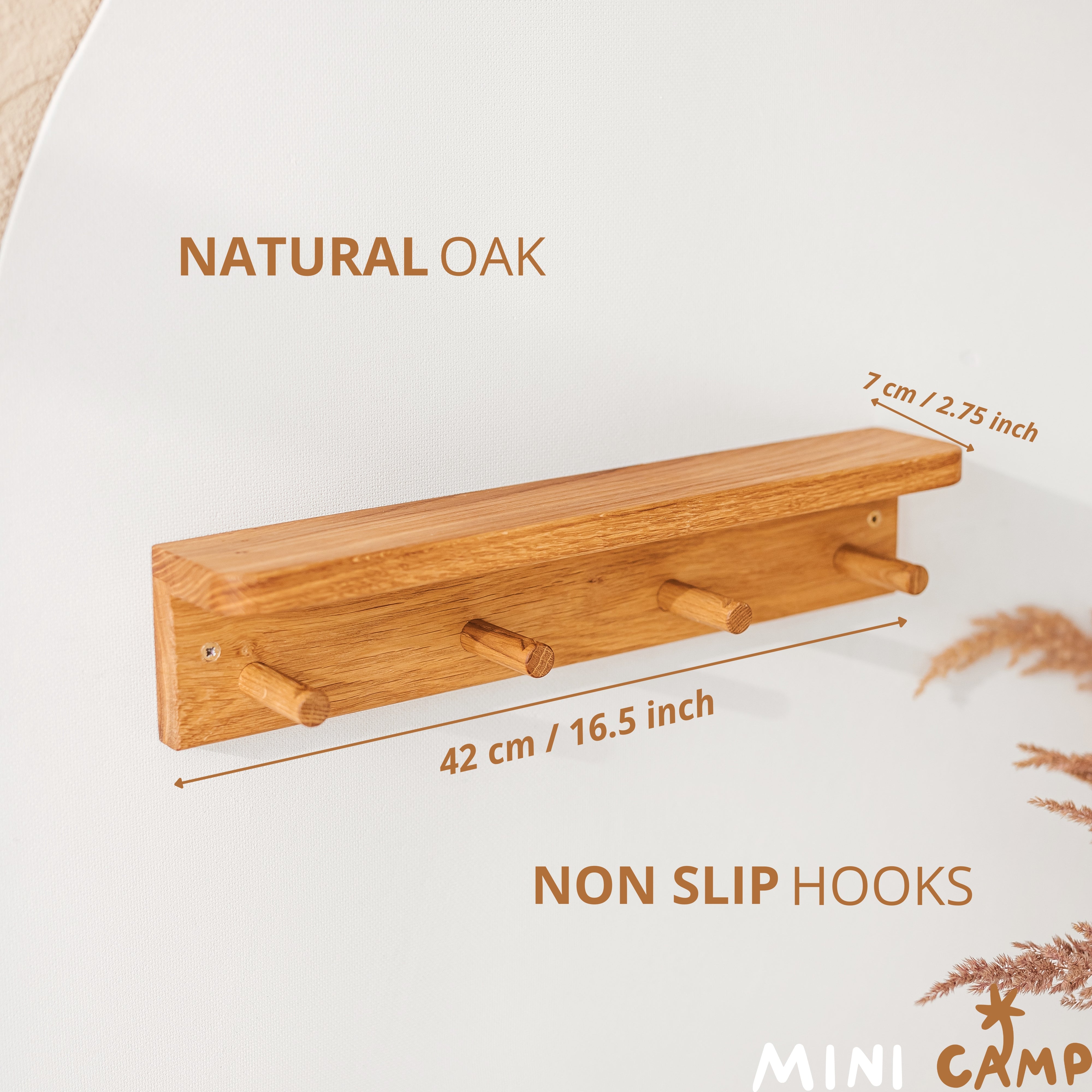 MINICAMP Floating Kids Bookshelf With Coat Hooks Made of Solid Oak