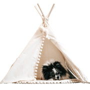 MINICAMP Dog Teepee & Large Cat Tent in Ecru With Pompoms – Size M