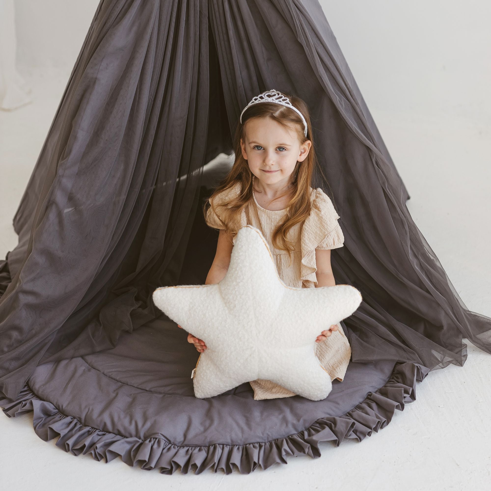 MINICAMP Ecru Boucle Starfish Cushion With Chic Golden Trim