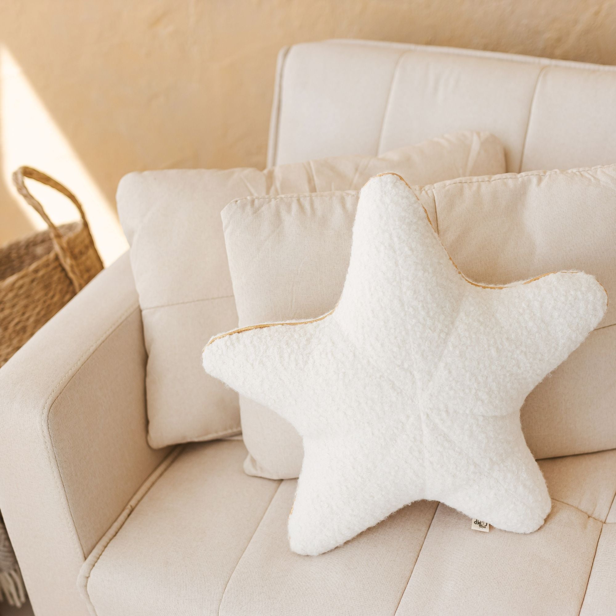 MINICAMP Ecru Boucle Starfish Cushion With Chic Golden Trim