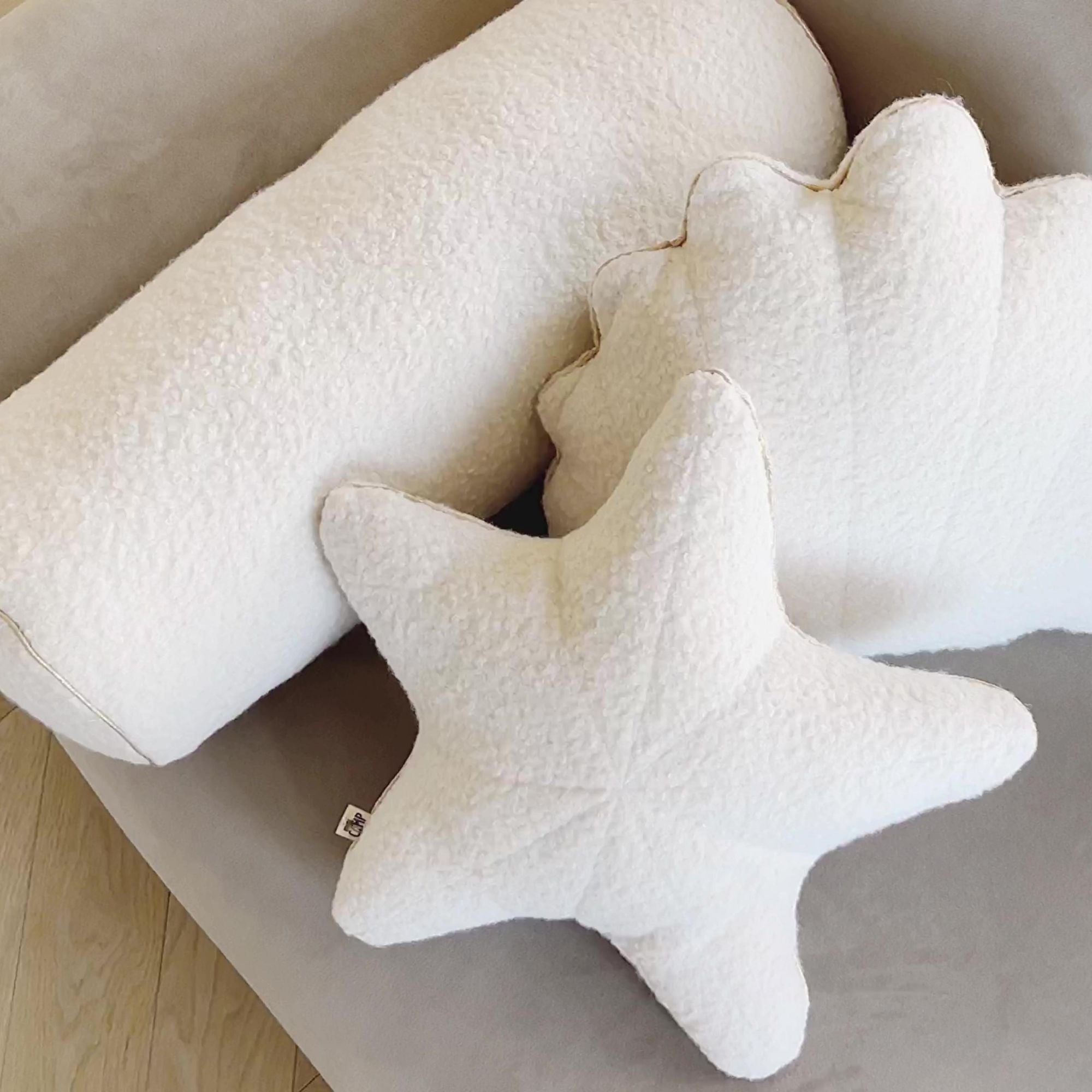 MINICAMP Ecru Boucle Starfish Cushion With Chic Golden Trim