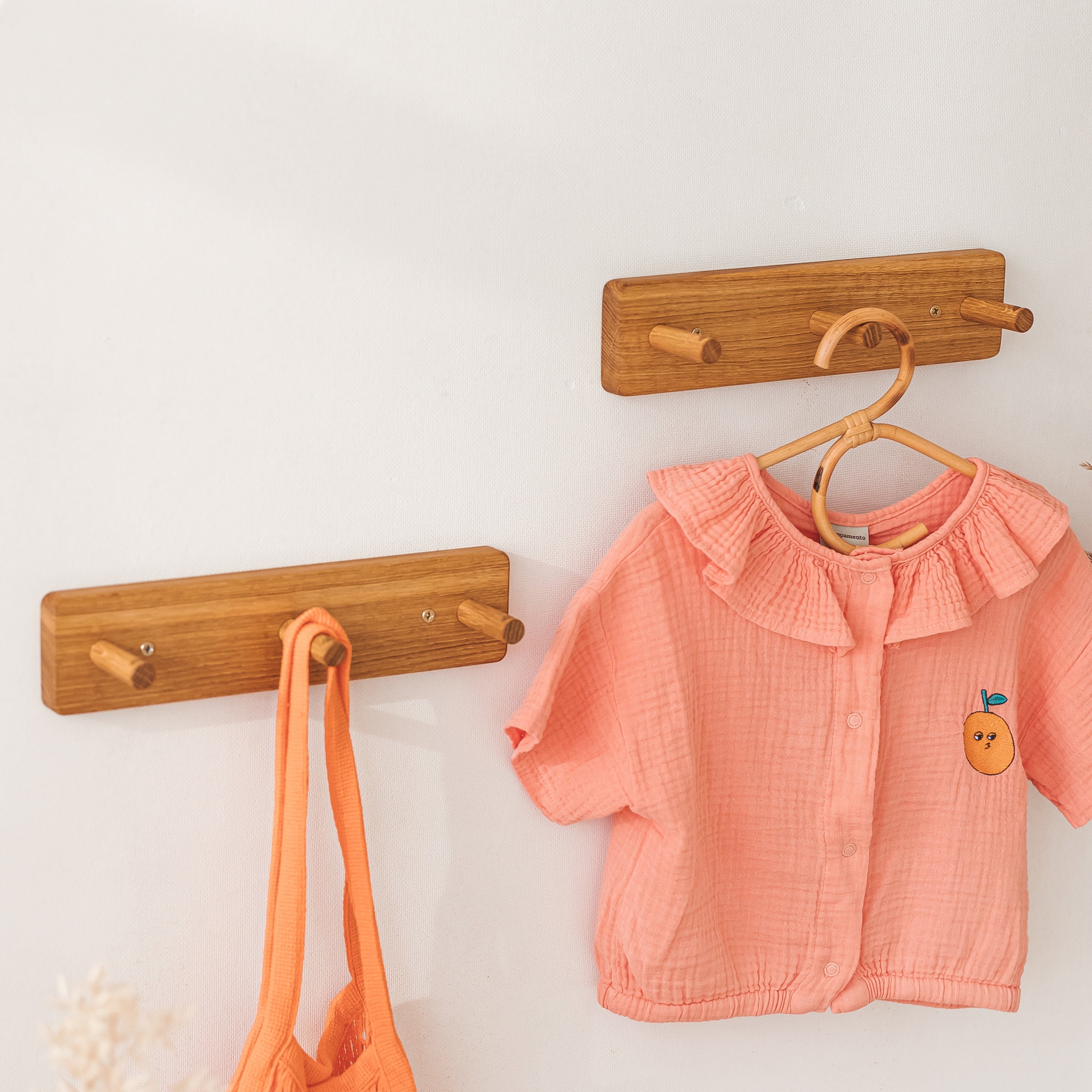 MINICAMP Solid Oak Peg Rail Hanger | PACK of 2