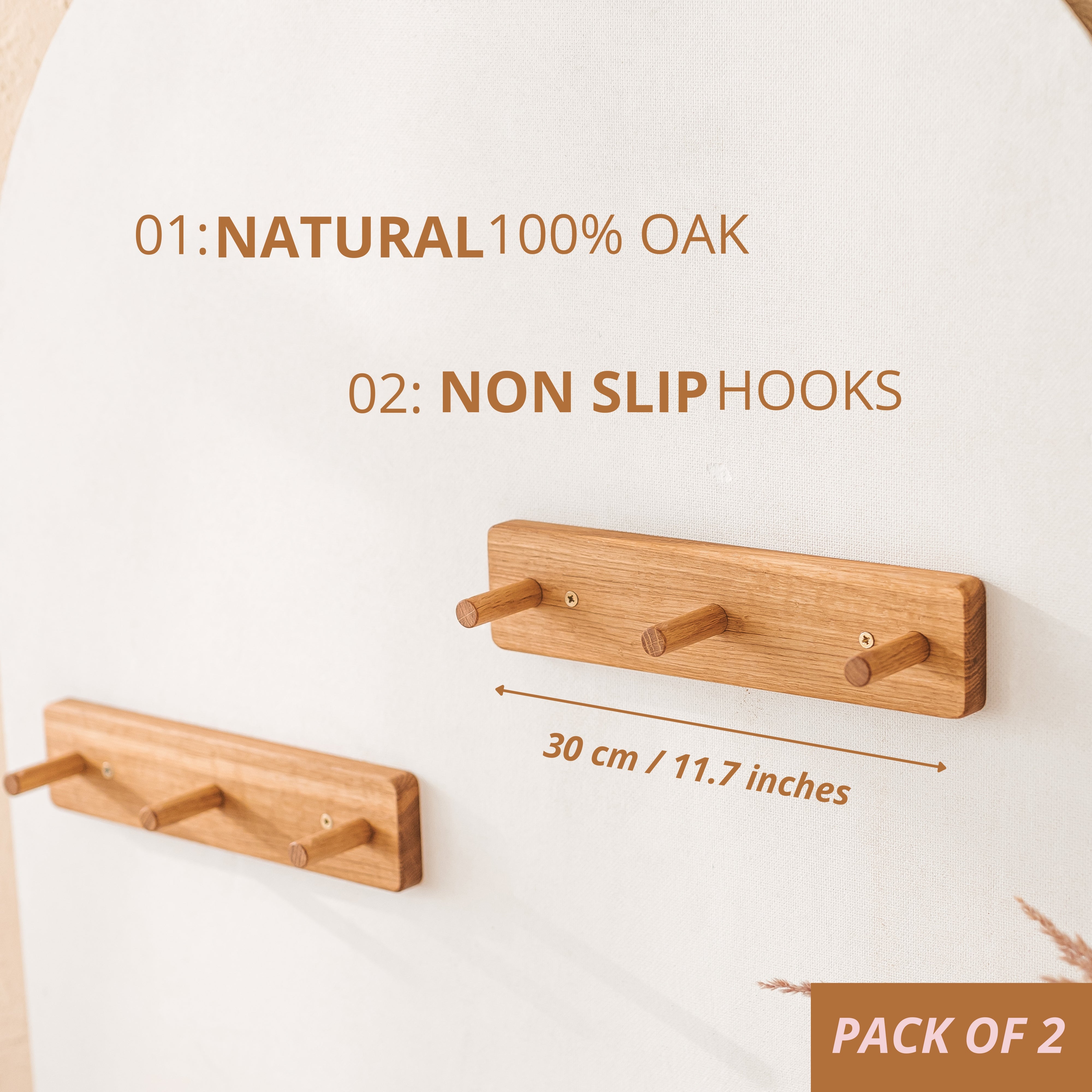 MINICAMP Solid Oak Peg Rail Hanger | PACK of 2