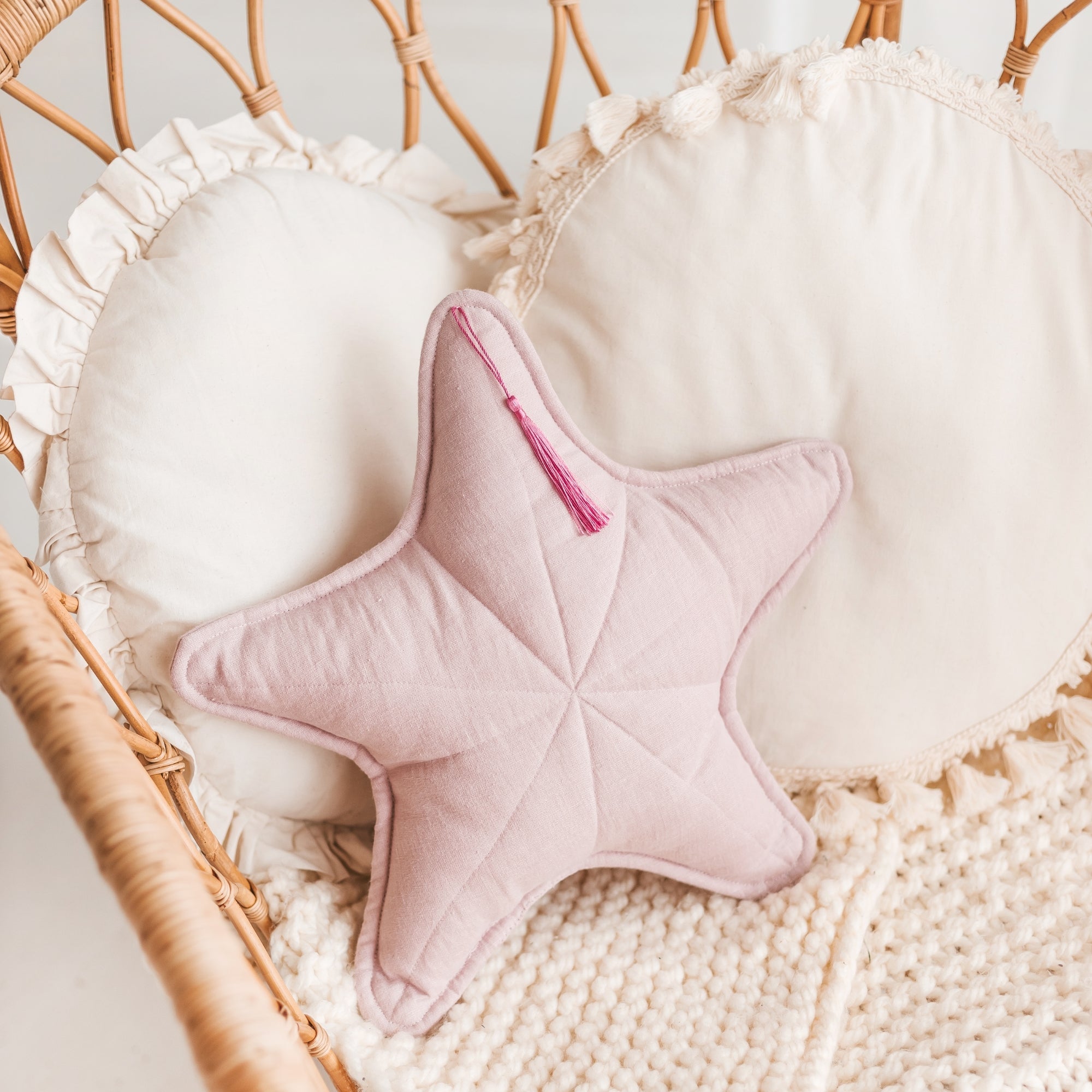 MINICAMP Linen Sea Star Pillow – Pink Throw Pillow for Coastal & Beach Decor