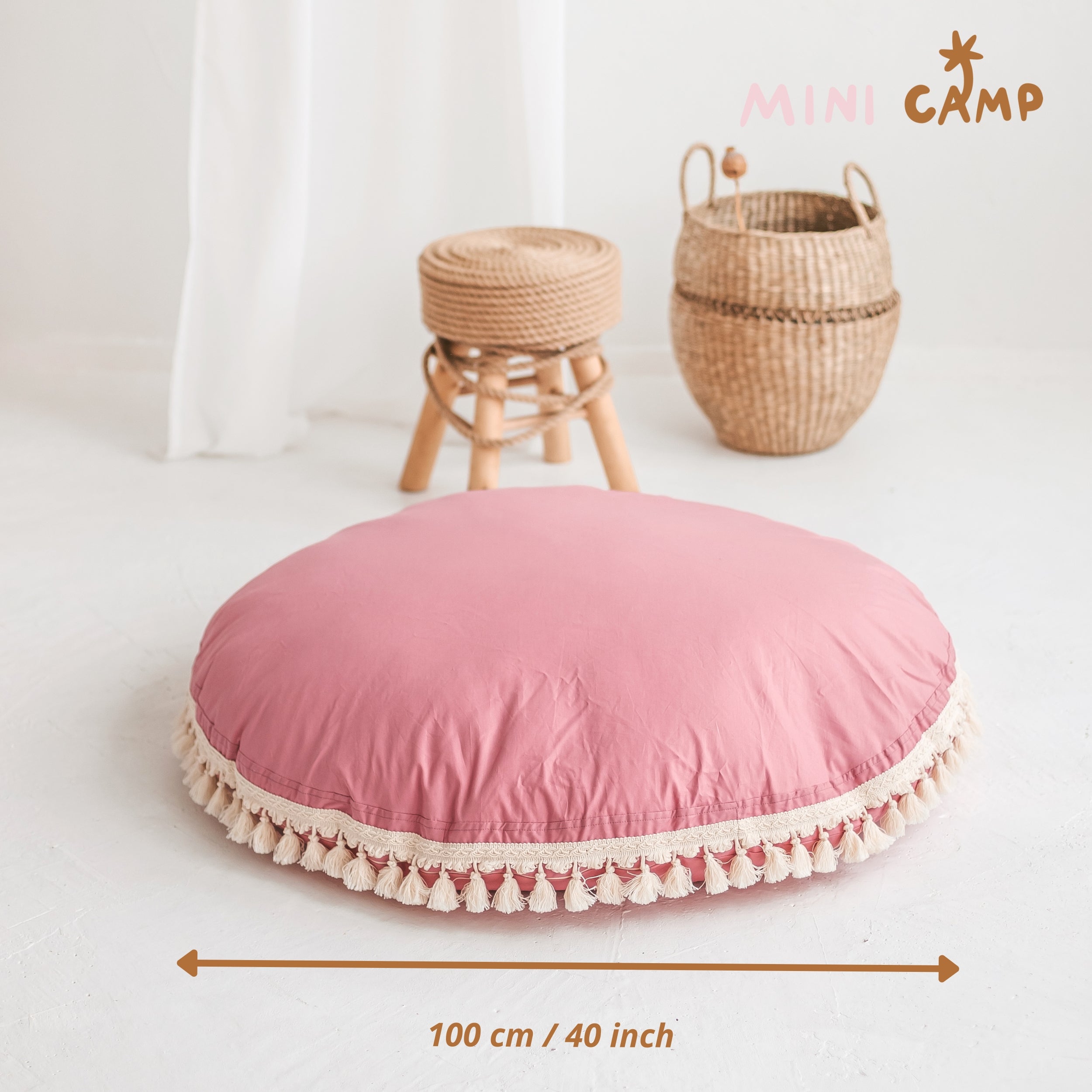 MINICAMP Large Floor Cushion With Tassels in Rose