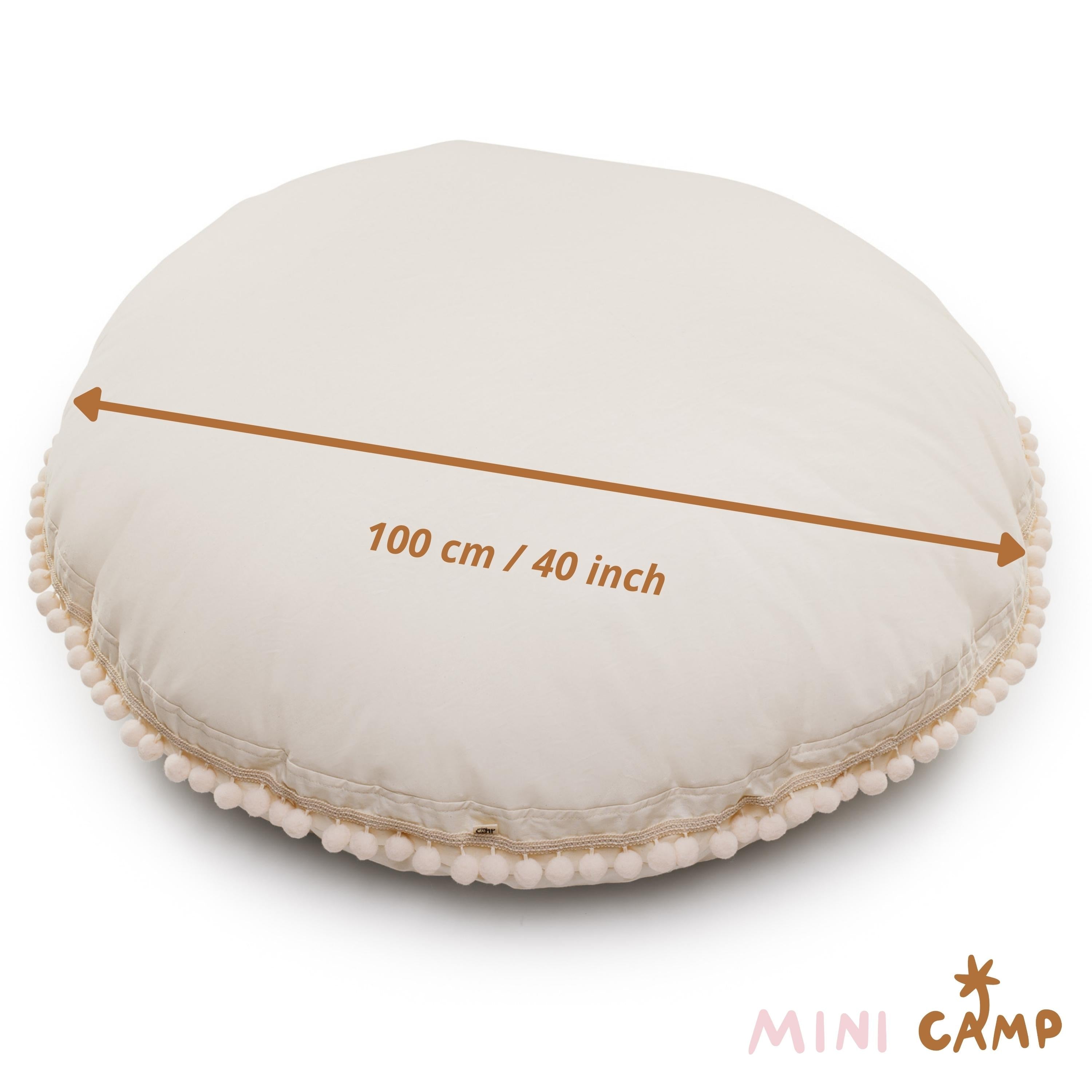 MINICAMP Large Floor Cushion With Pom Poms in Ecru
