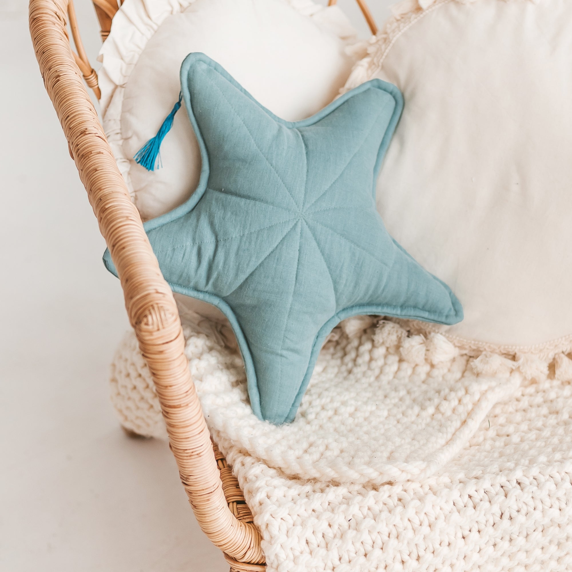 MINICAMP Linen Sea Star Pillow – Mint Throw Pillow for Coastal & Beach Decor