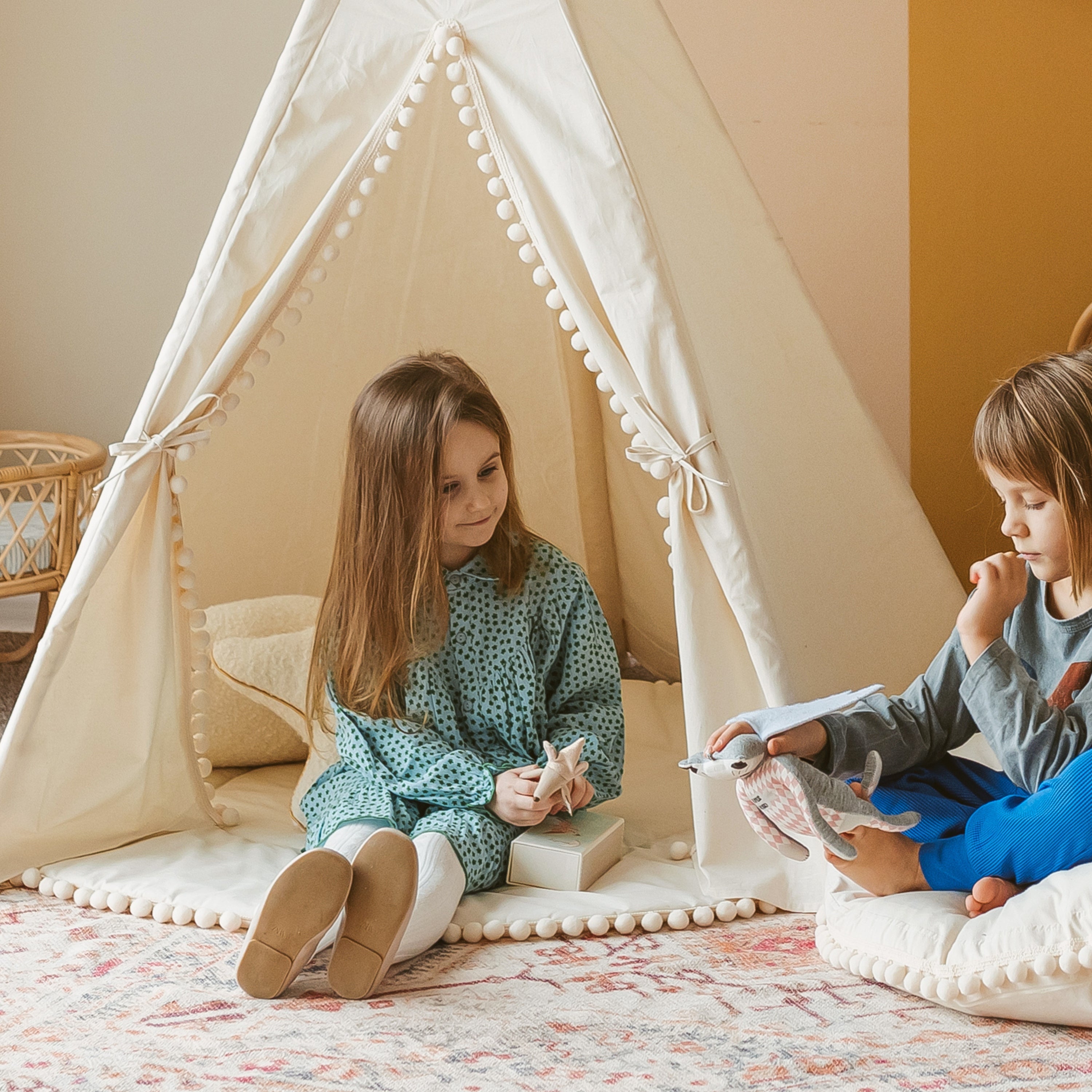 MINICAMP Kids Playmat With Pompom Border in Ecru