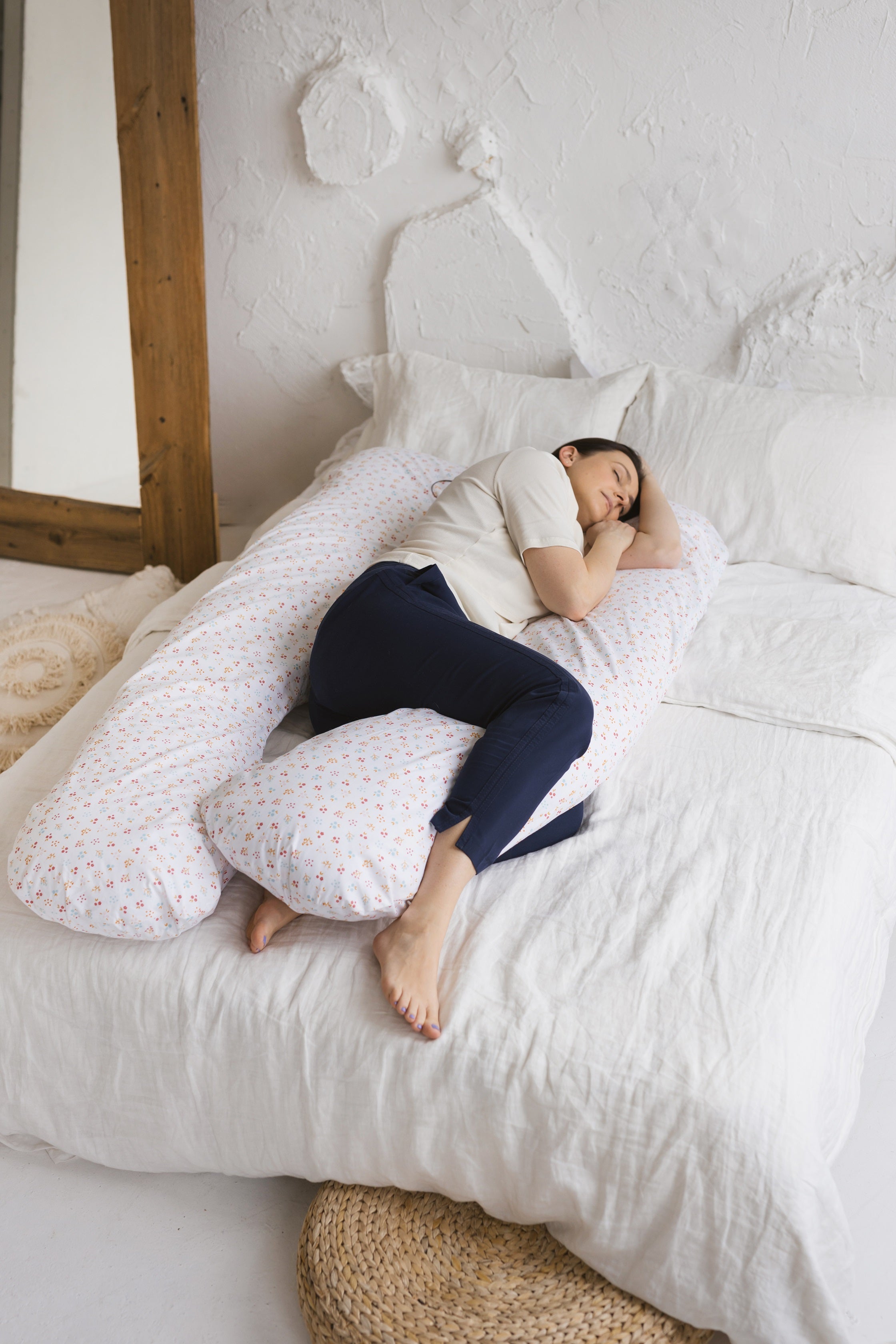 MINICAMP U-Shaped Maternity Pillow With Organic Cover in Milk White | Kapok or PES Filling