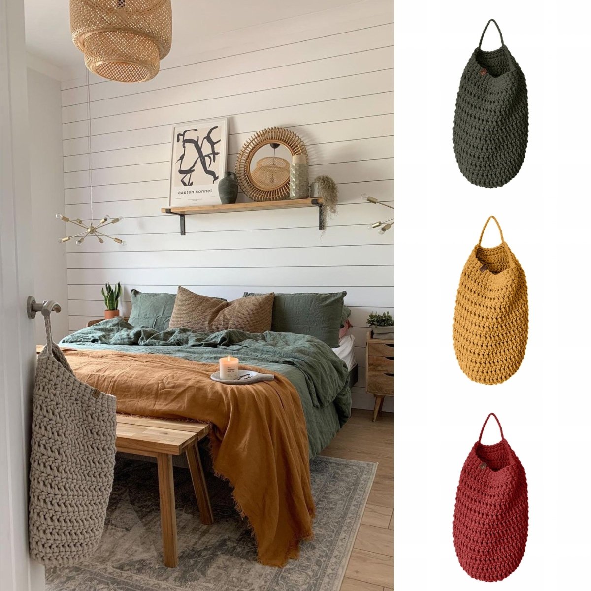 Crochet Hanging Bag, Large | OLIVE GREEN