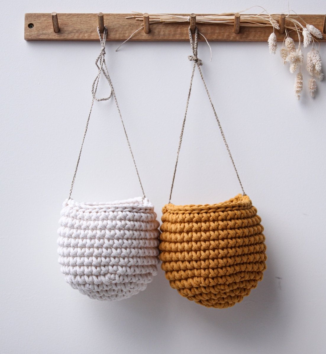 Crochet Hanging Basket, Small | MUSTARD