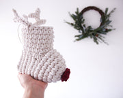 Crochet Reindeer Stocking IVORY & RED NOSE