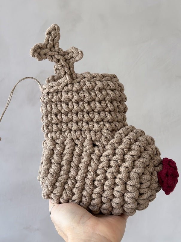 Crochet Reindeer Stocking | Cappuccino & Red Nose