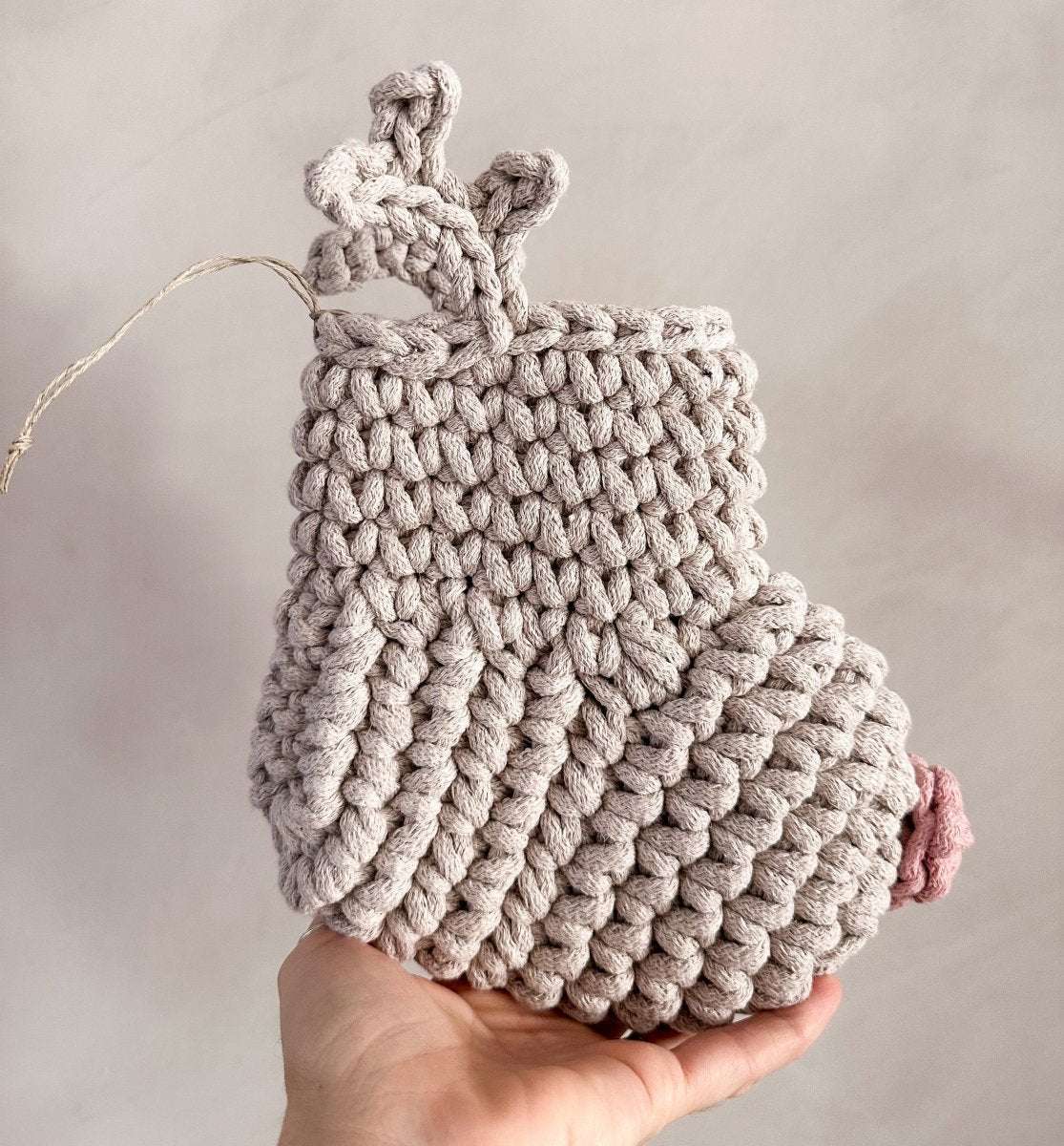 Crochet Reindeer Stocking | Oatmeal & Pink Nose