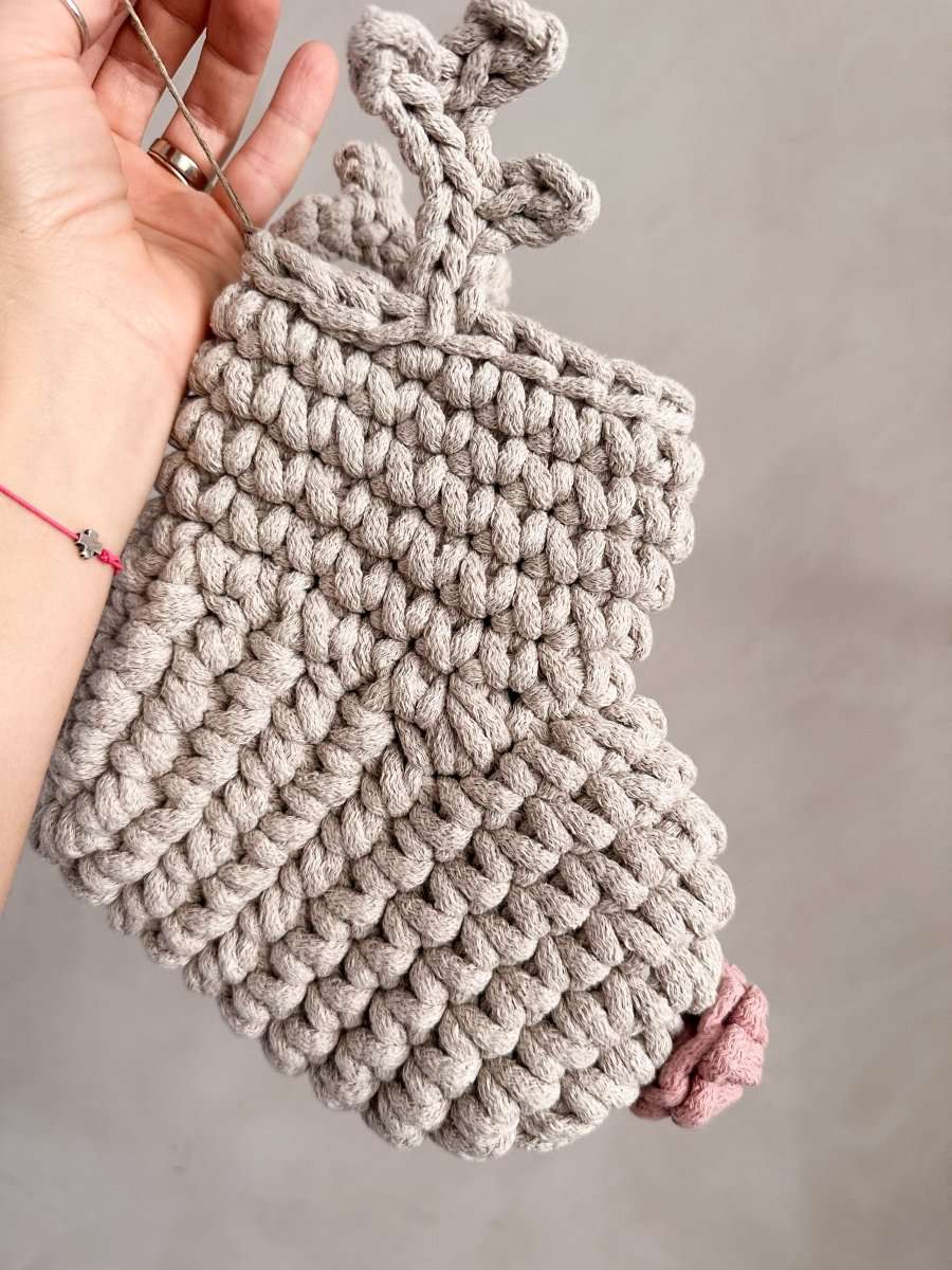 Crochet Reindeer Stocking | Oatmeal & Pink Nose