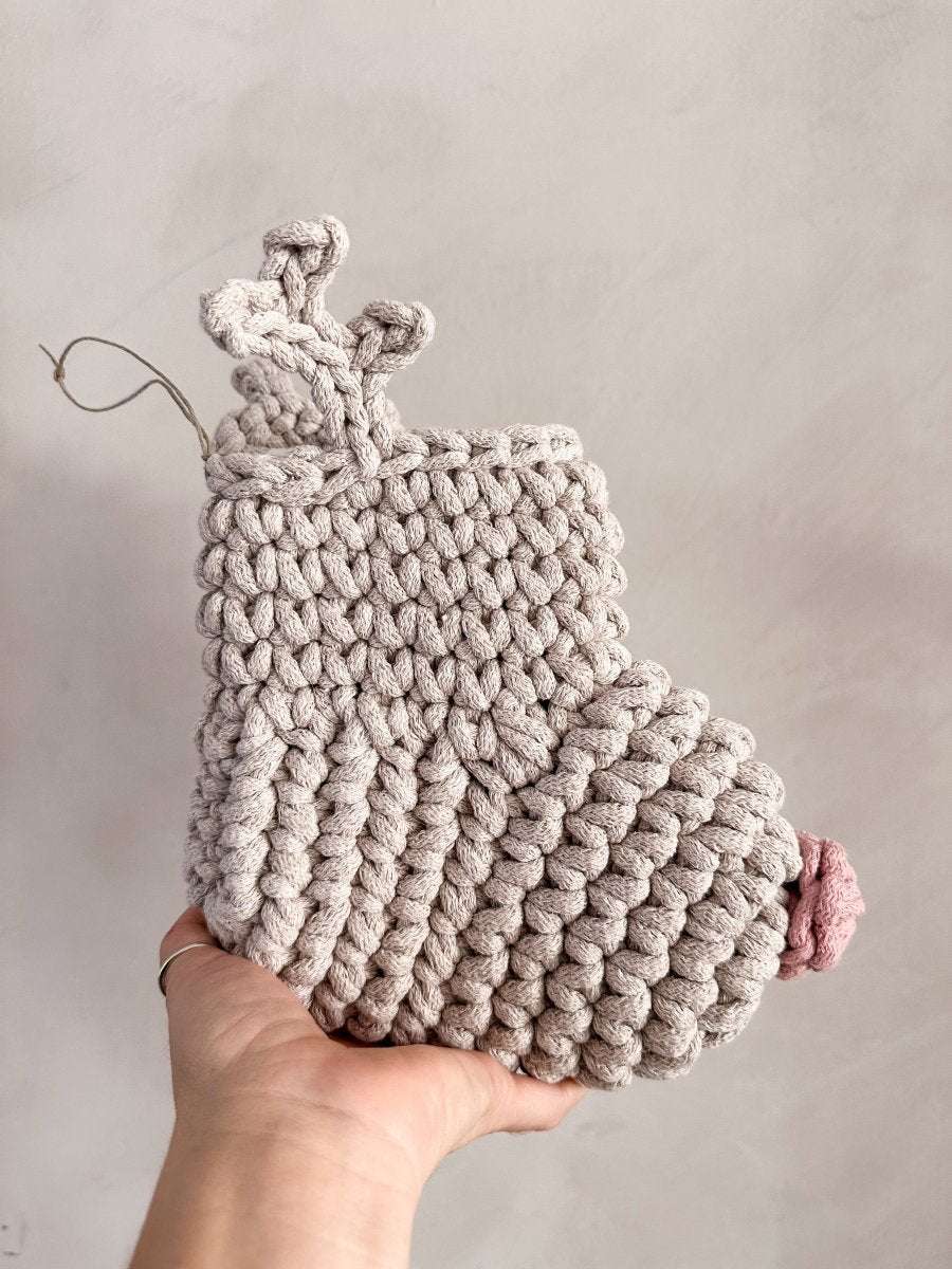 Crochet Reindeer Stocking | Oatmeal & Pink Nose