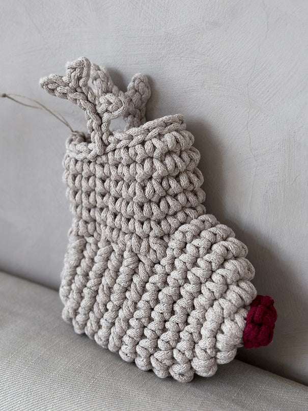 Crochet Reindeer Stocking OATMEAL & RED NOSE