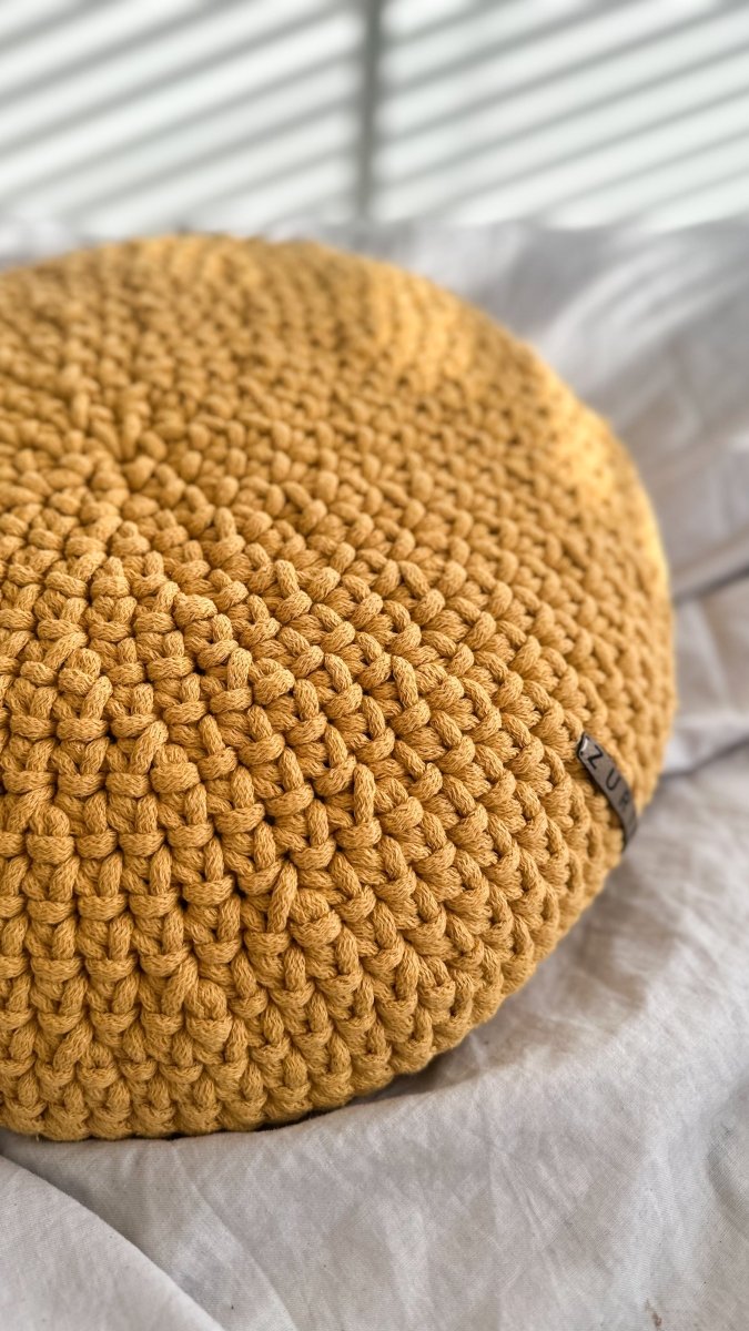 Crochet Round Cushion | MUSTARD
