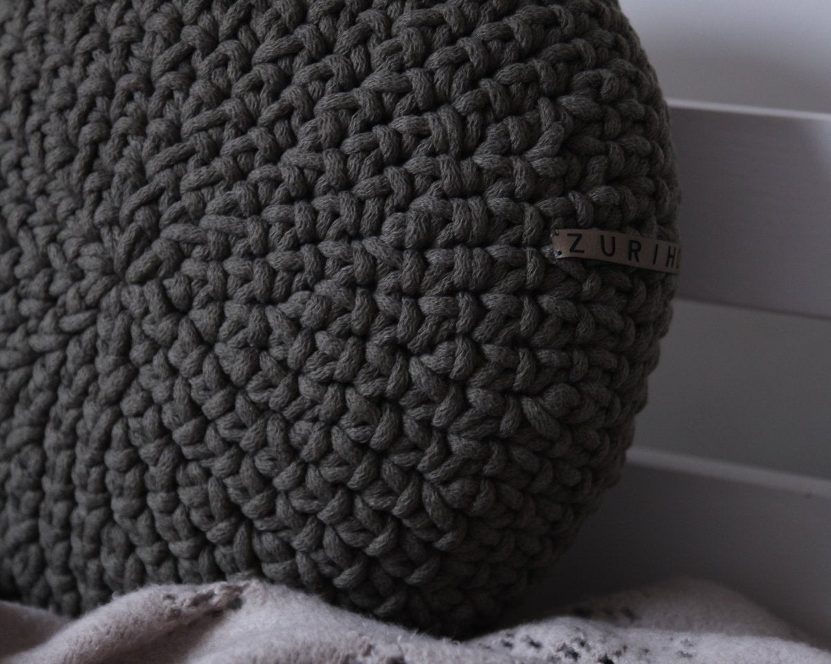 Crochet Round Cushion | OLIVE GREEN