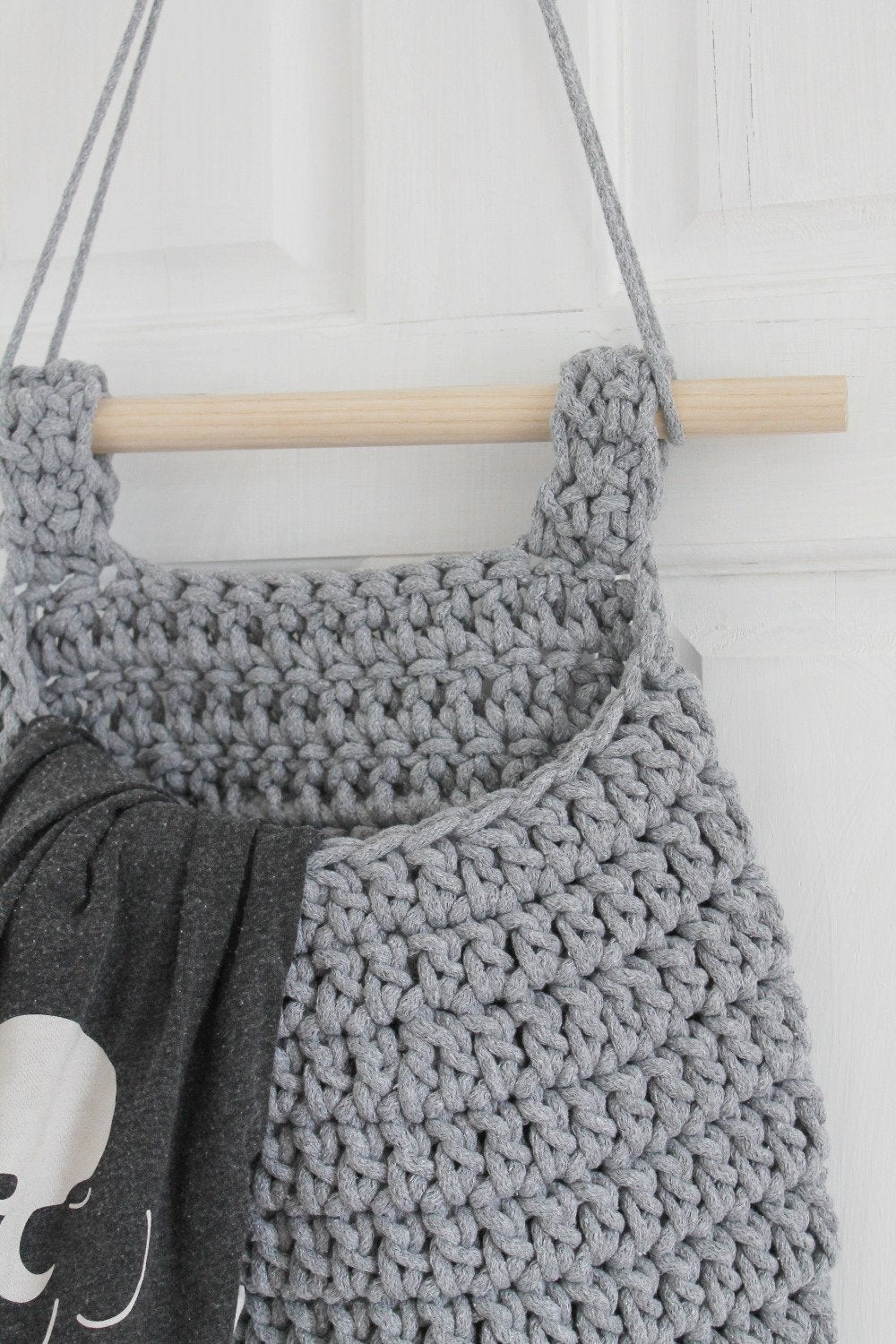 Crochet Hanging Basket, Large | DARK GREY