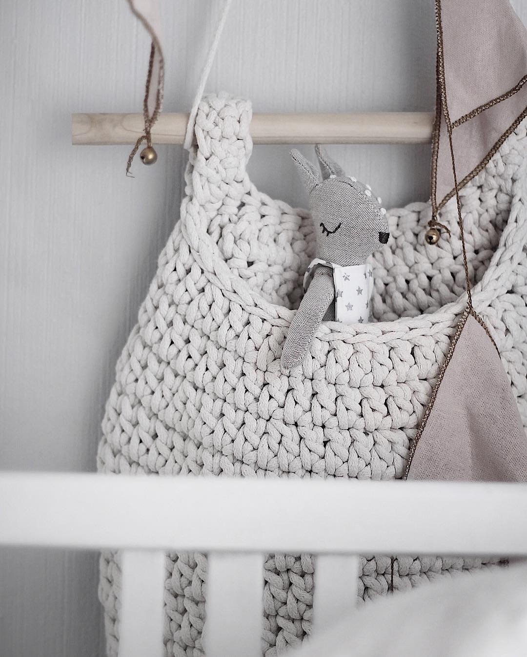 Crochet Hanging Basket, Large | IVORY