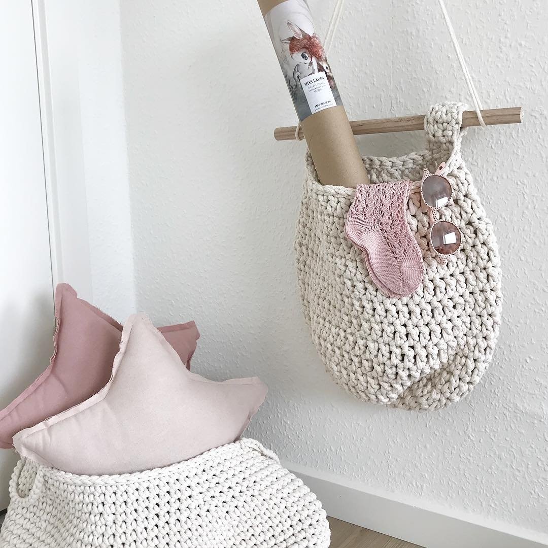 Crochet Hanging Basket, Large | IVORY