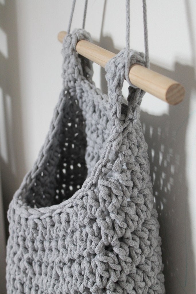 Crochet Hanging Basket, Large | LIGHT GREY