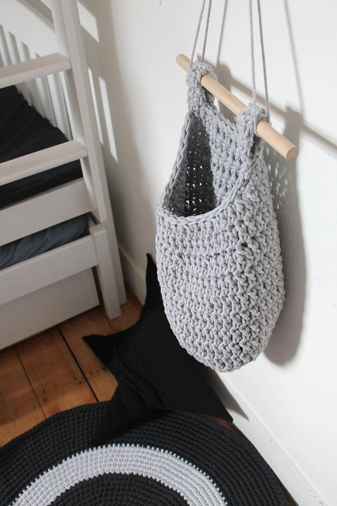 Crochet Hanging Basket, Large | LIGHT GREY