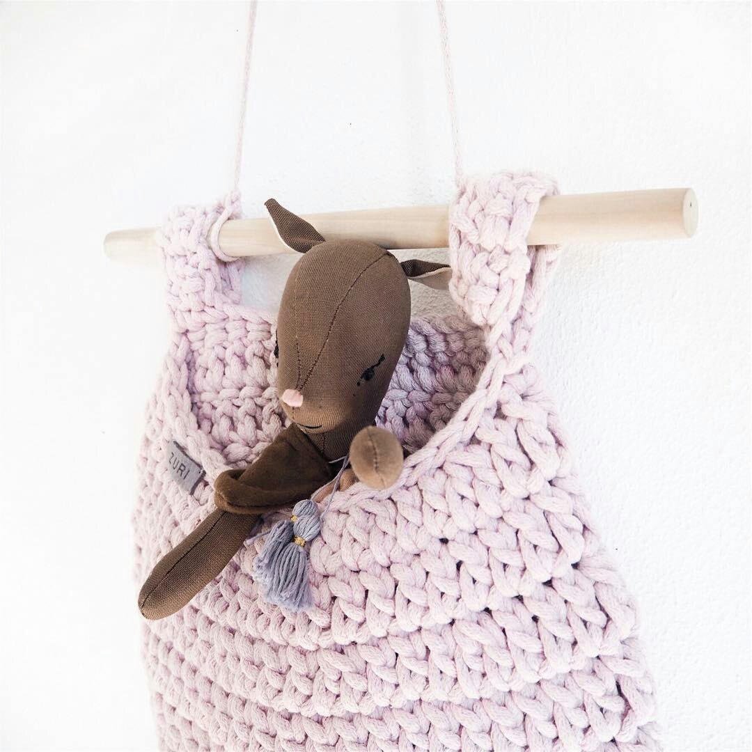 Crochet Hanging Basket, Large | PALE PINK