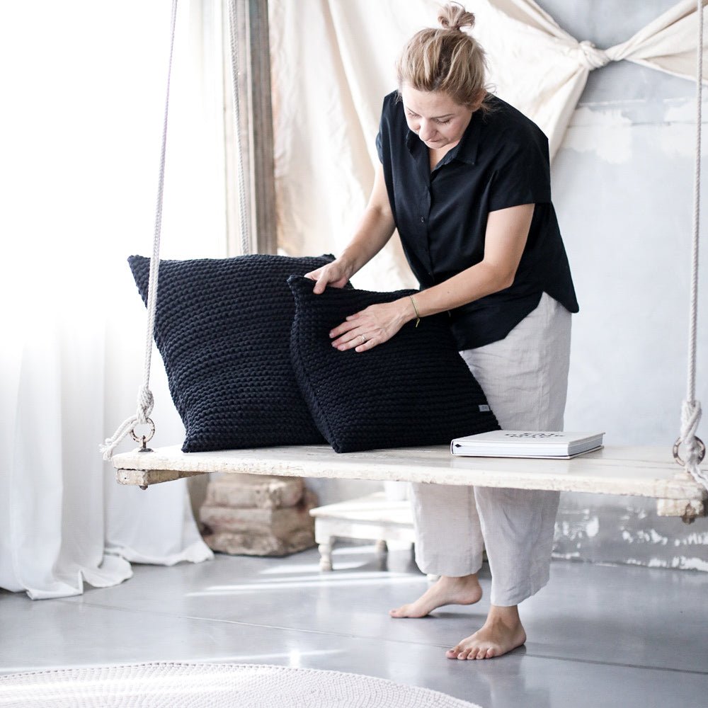 Knitted Square Cushion | CHARCOAL