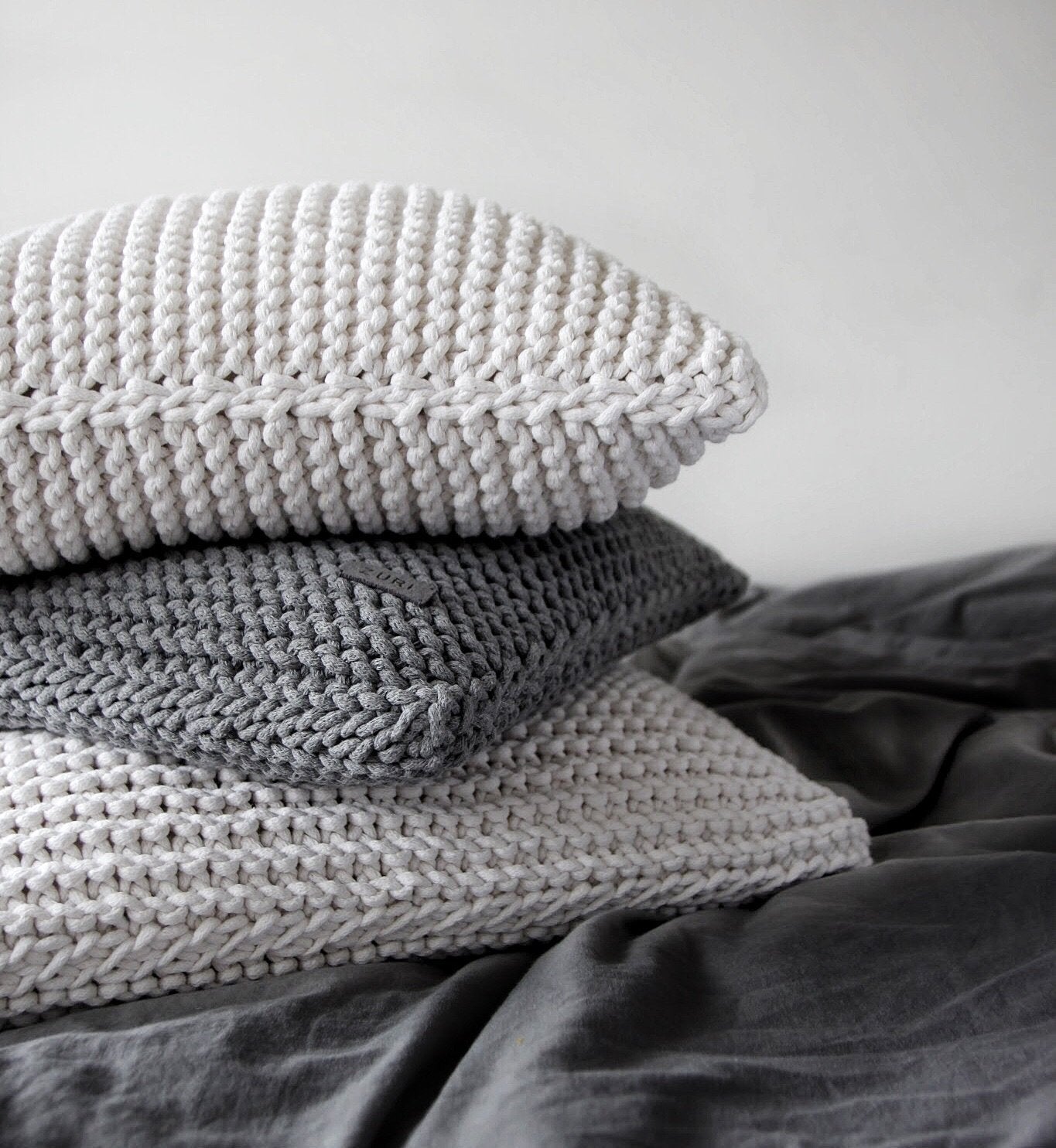 Knitted Square Cushion | DARK GREY