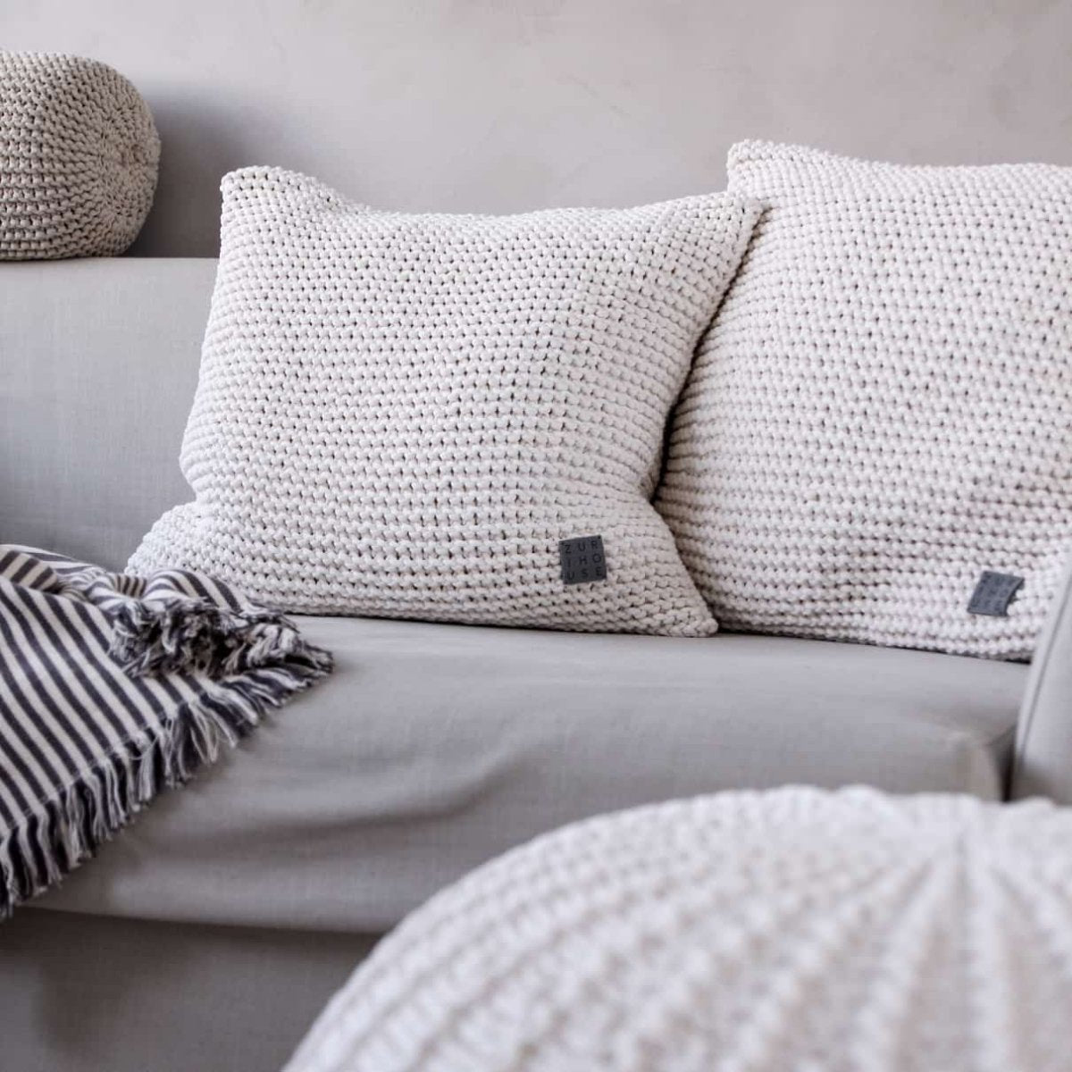 Knitted Square Cushion | IVORY