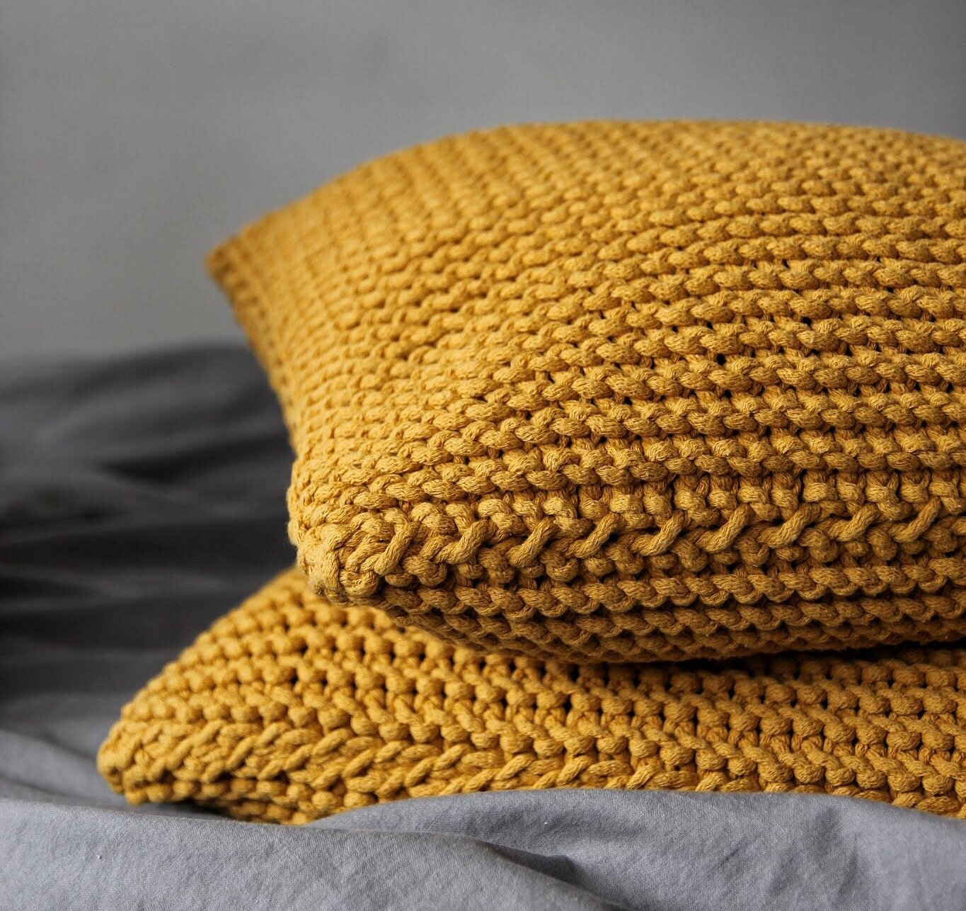 Knitted Square Cushion | MUSTARD