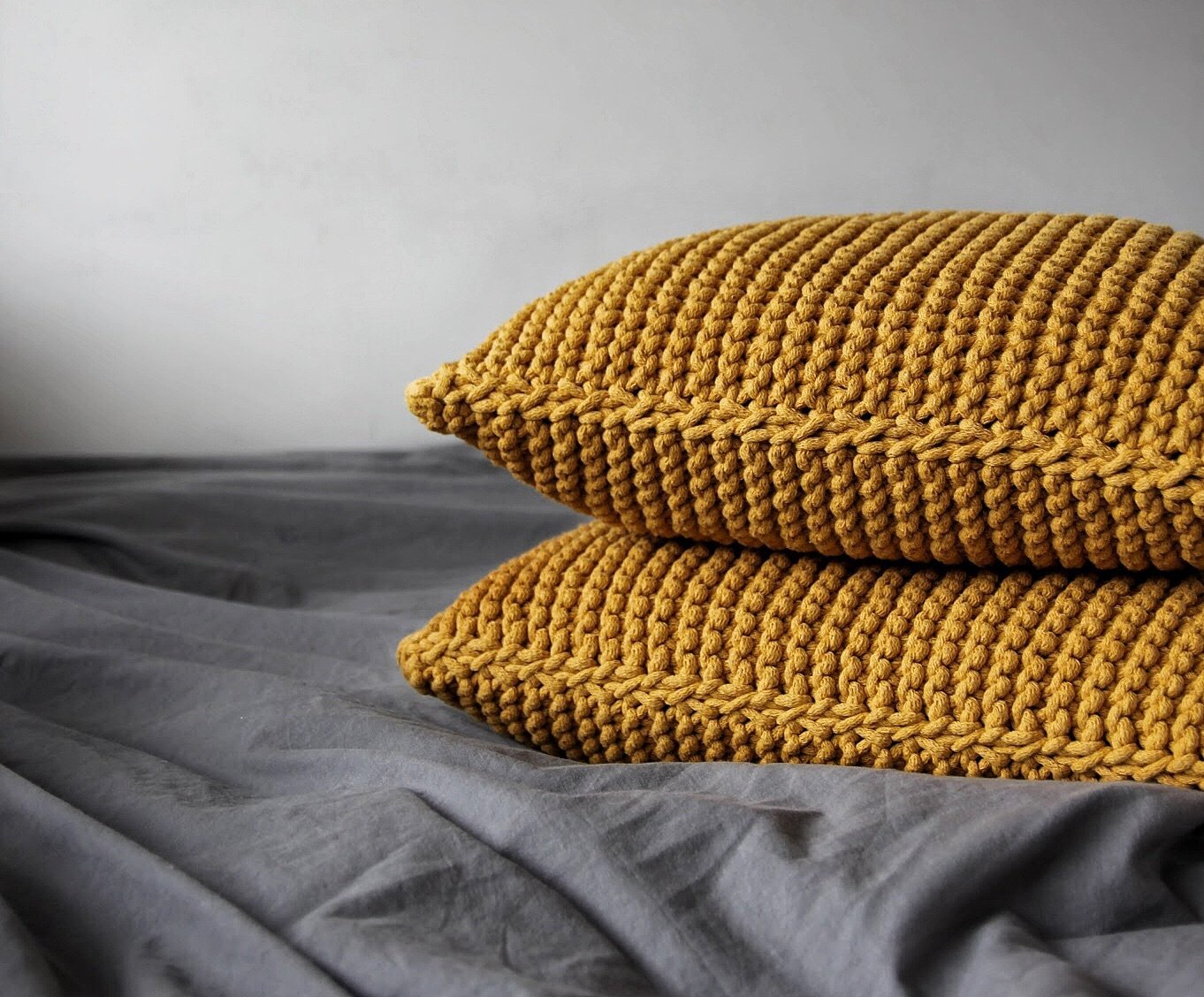 Knitted Square Cushion | MUSTARD