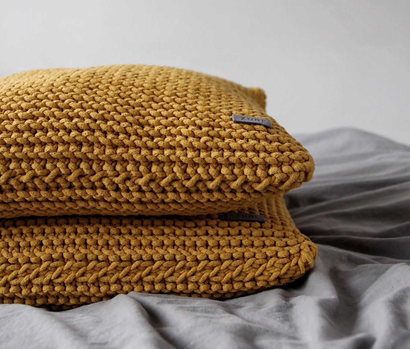 Knitted Square Cushion | MUSTARD