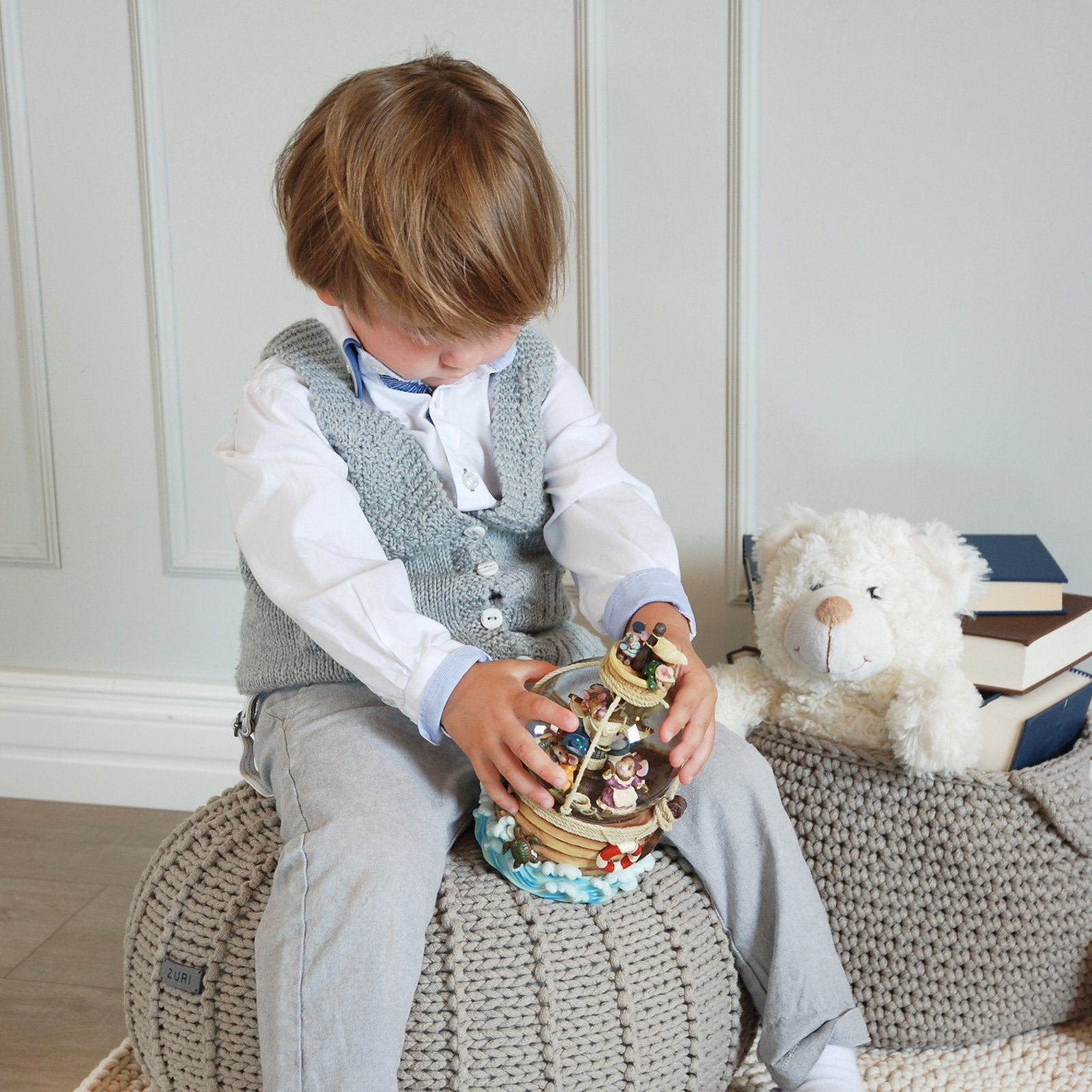 Knitted Pouffe, Small | BEIGE