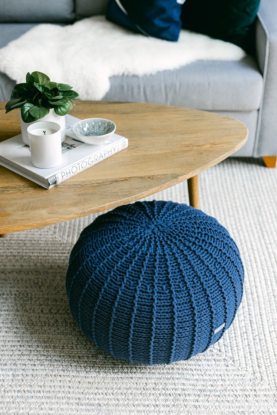Knitted Pouffe, Small | DENIM BLUE