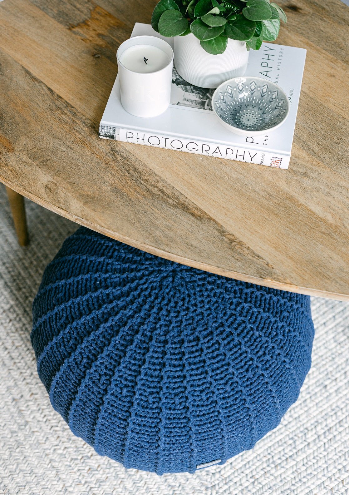 Knitted Pouffe, Small | DENIM BLUE