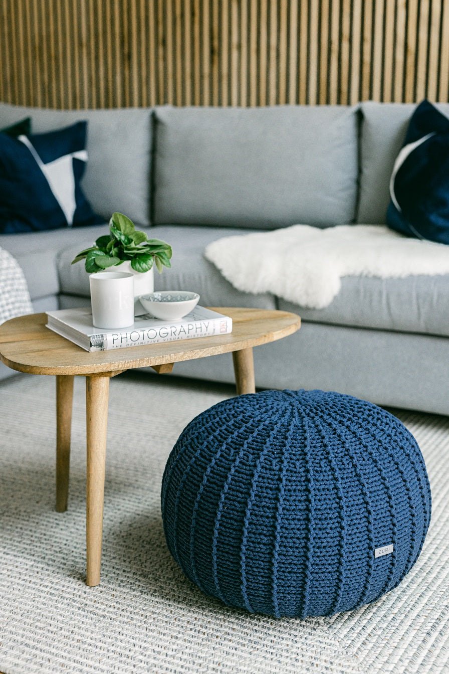 Knitted Pouffe, Small | DENIM BLUE