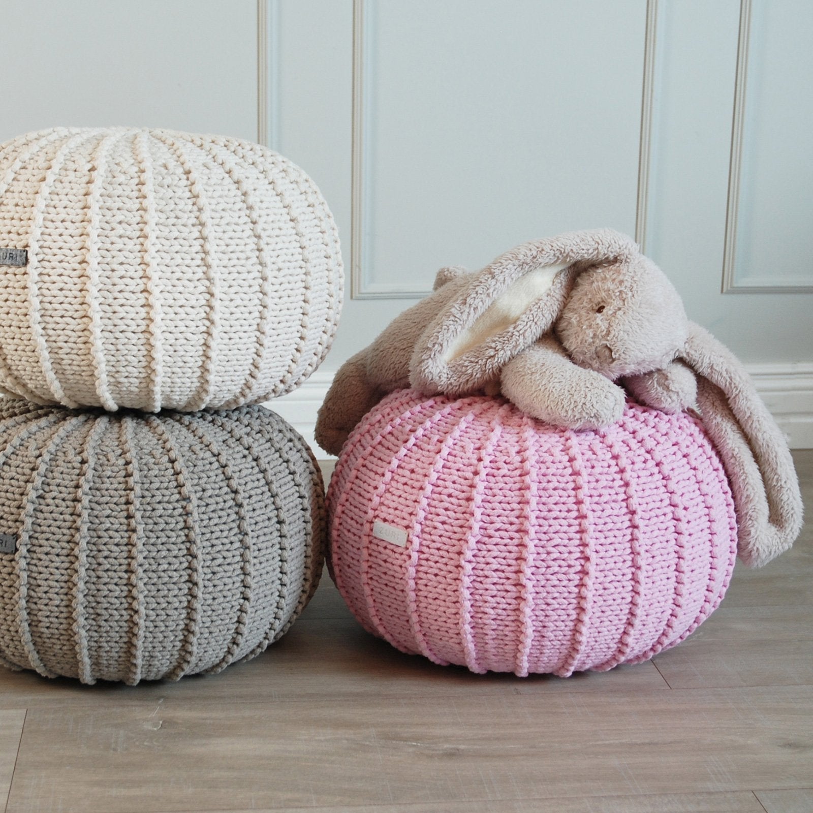 Knitted Pouffe, Small | IVORY