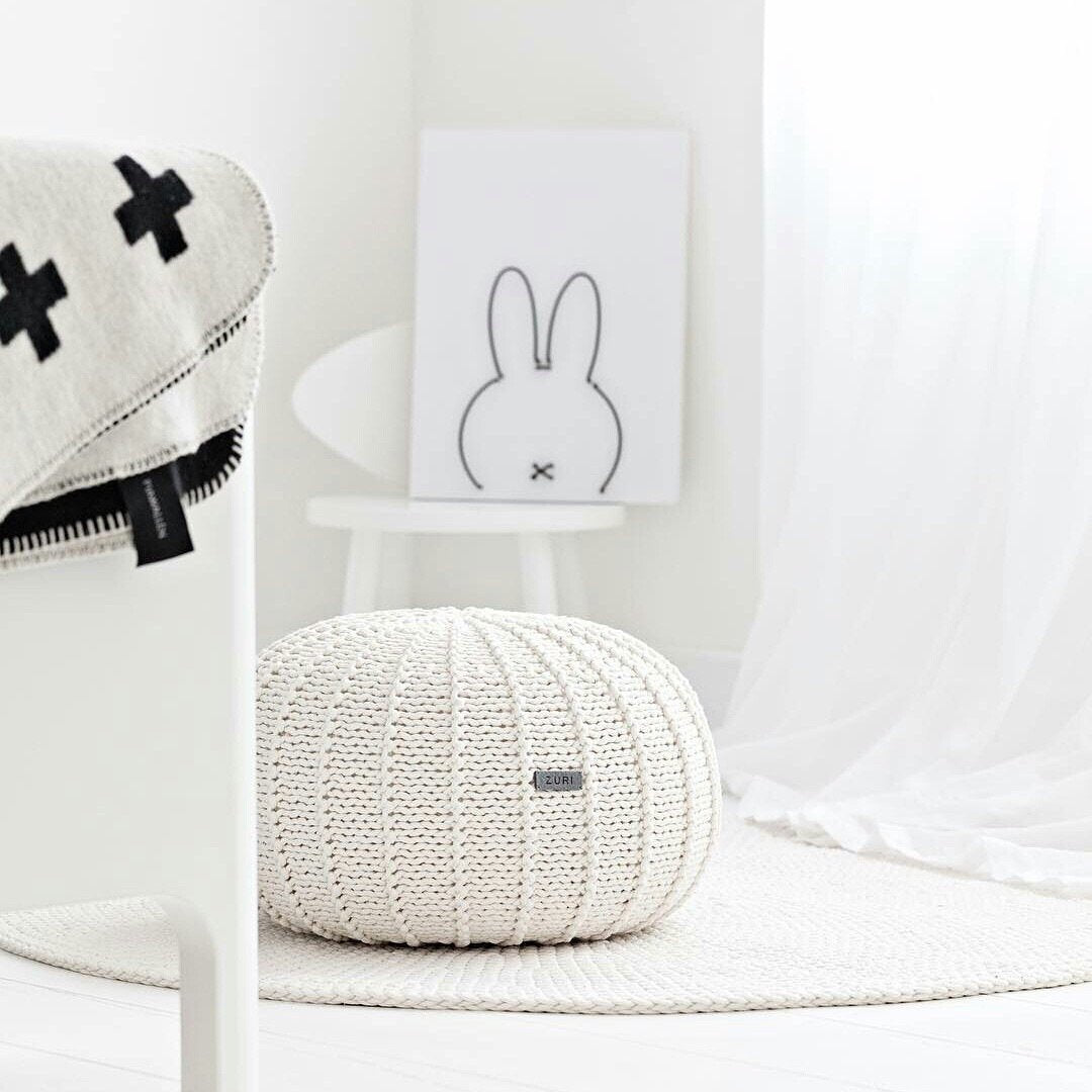 Knitted Pouffe, Small | IVORY
